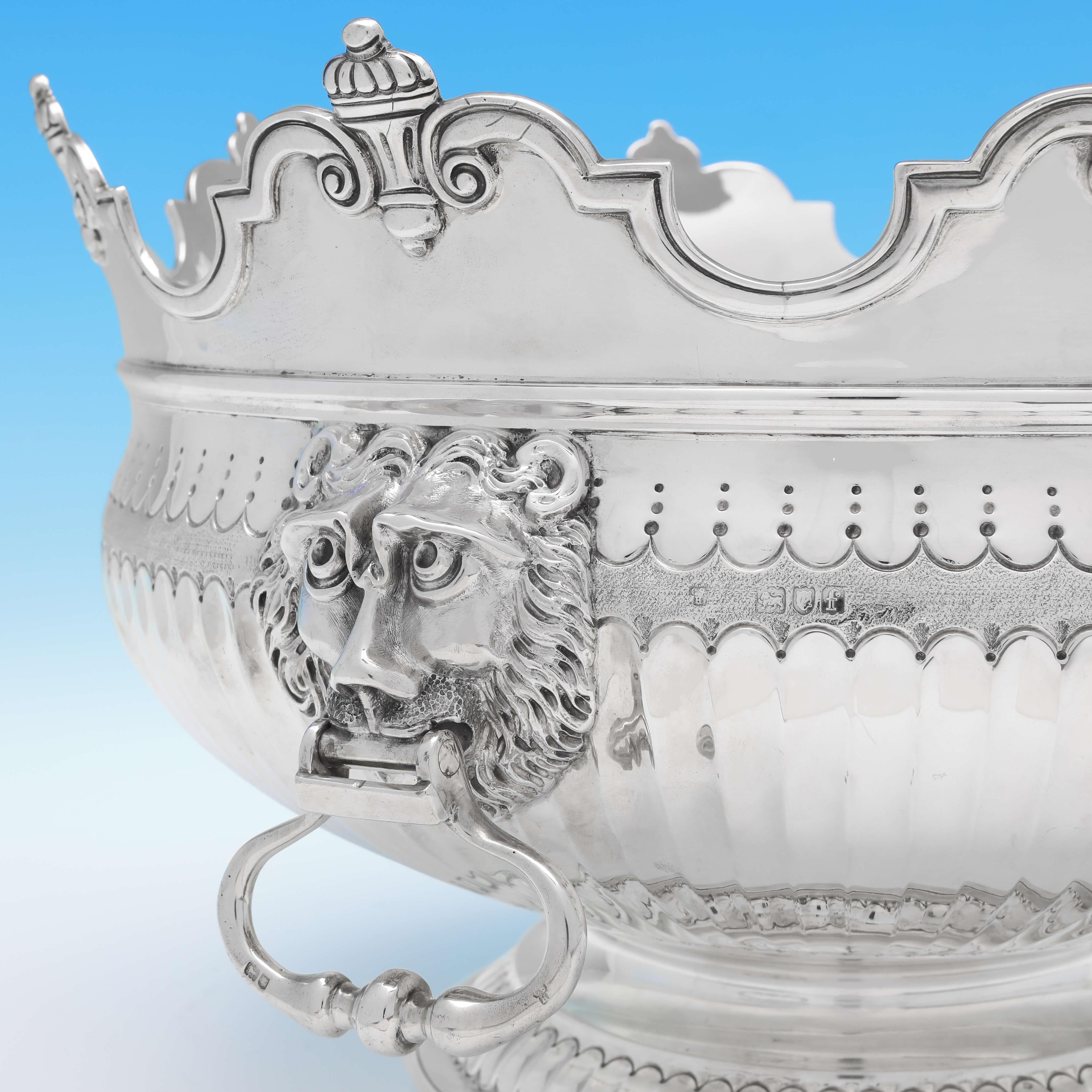Queen Anne Large Monteith Style Antique Sterling Silver Bowl by C. S. Harris, London, 1901