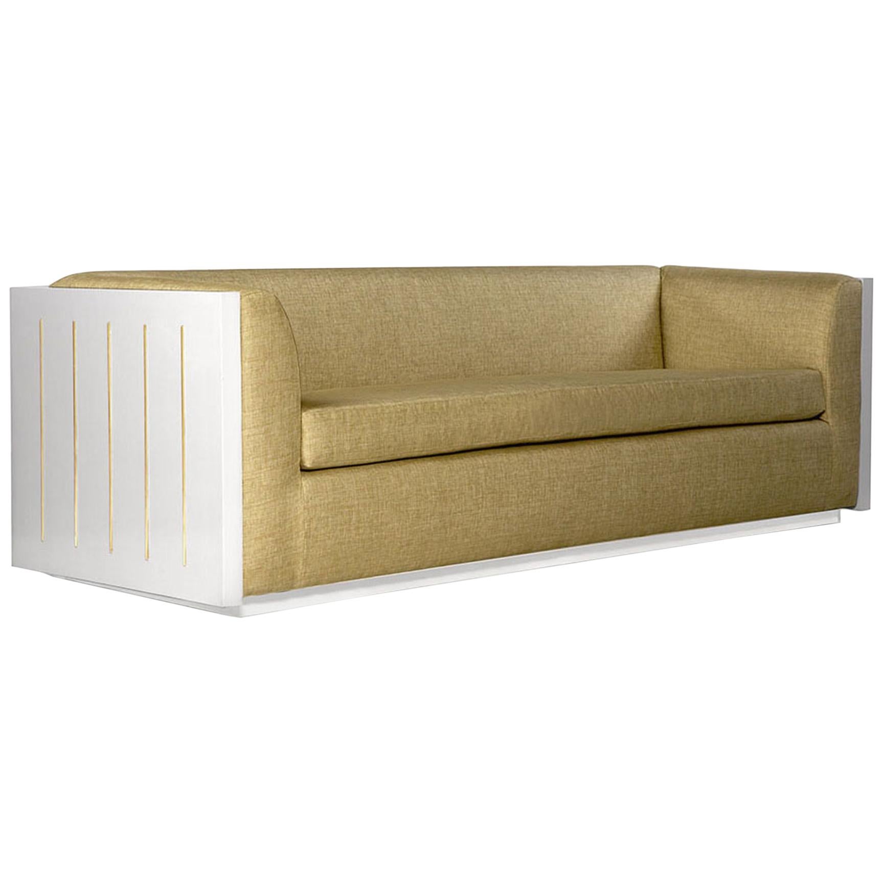 Large Monterey Sofa in Beige with Lacquered Finish by Innova Luxuxy Group For Sale