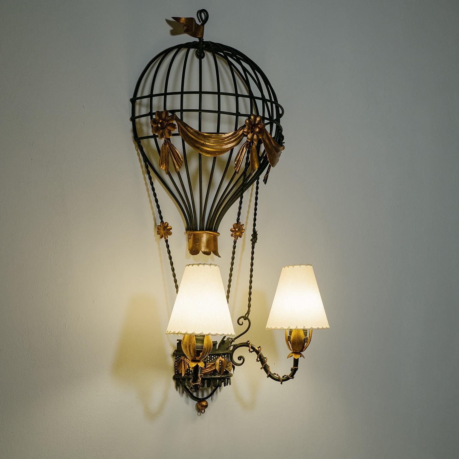 Gilt Large Montgolfière Wall Light, circa 1950 For Sale