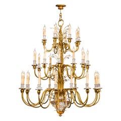 Retro Large Monumental 3-Tier 36-Light Italian Neoclassic Chandelier with Gold Leaf