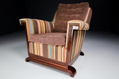 Large Monumental Art Deco Armchair in Walnut and Re-Upholstered Fabric, France