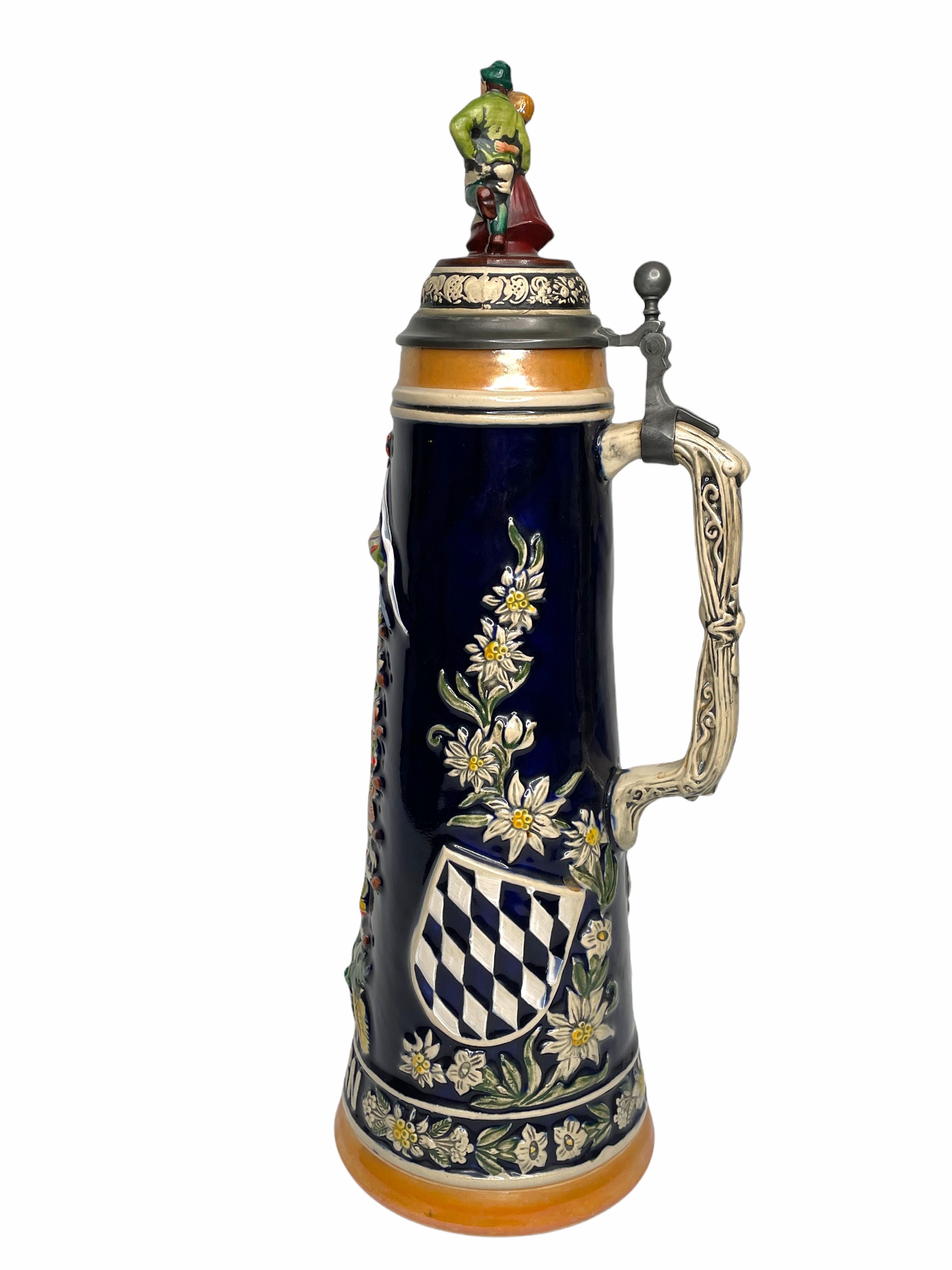 German Large Monumental Ceramic Beer Stein Lidded with Pewter Lid by Gerz, 1960s