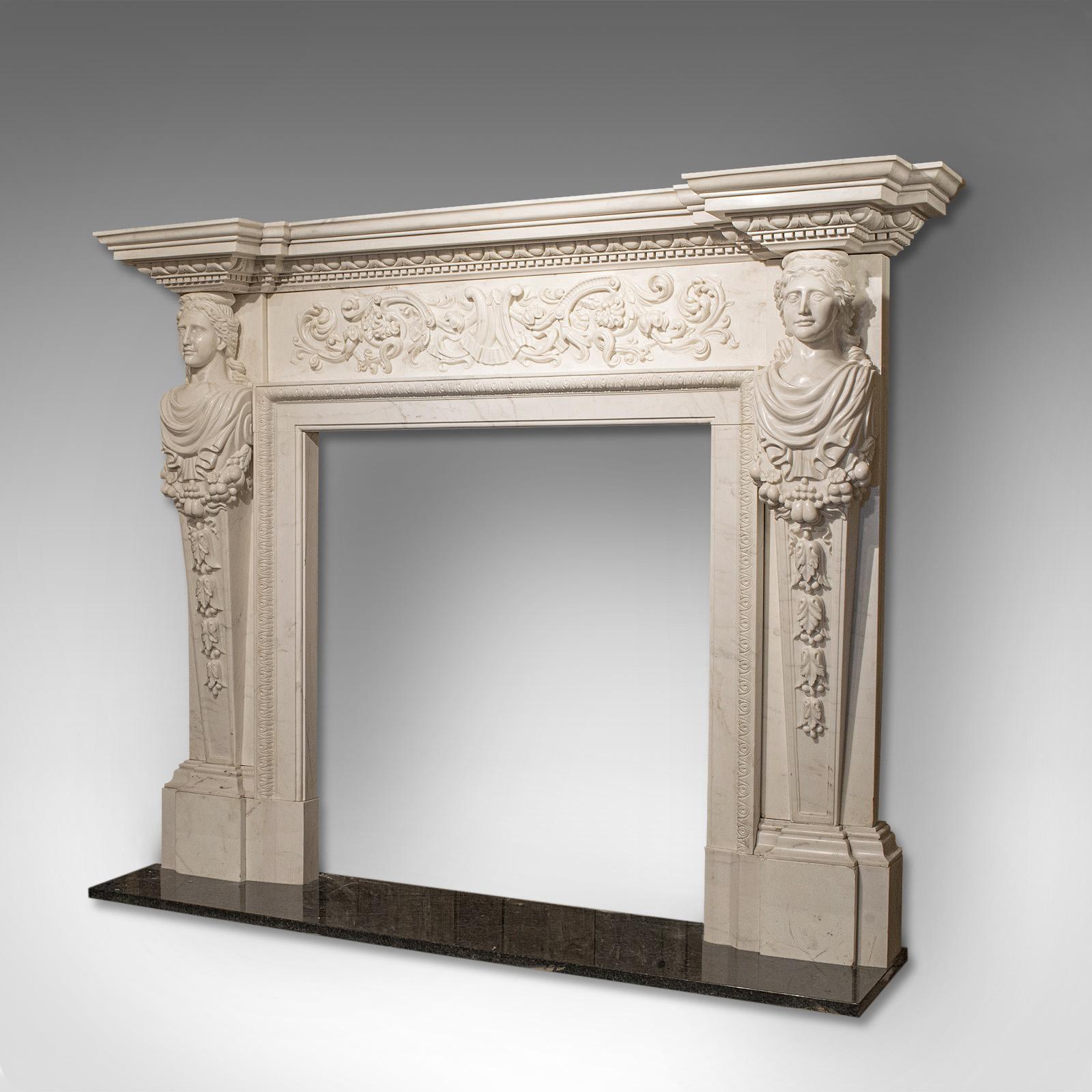 British Large Monumental Fireplace, English, Marble, Fire Surround, Neoclassical Taste For Sale