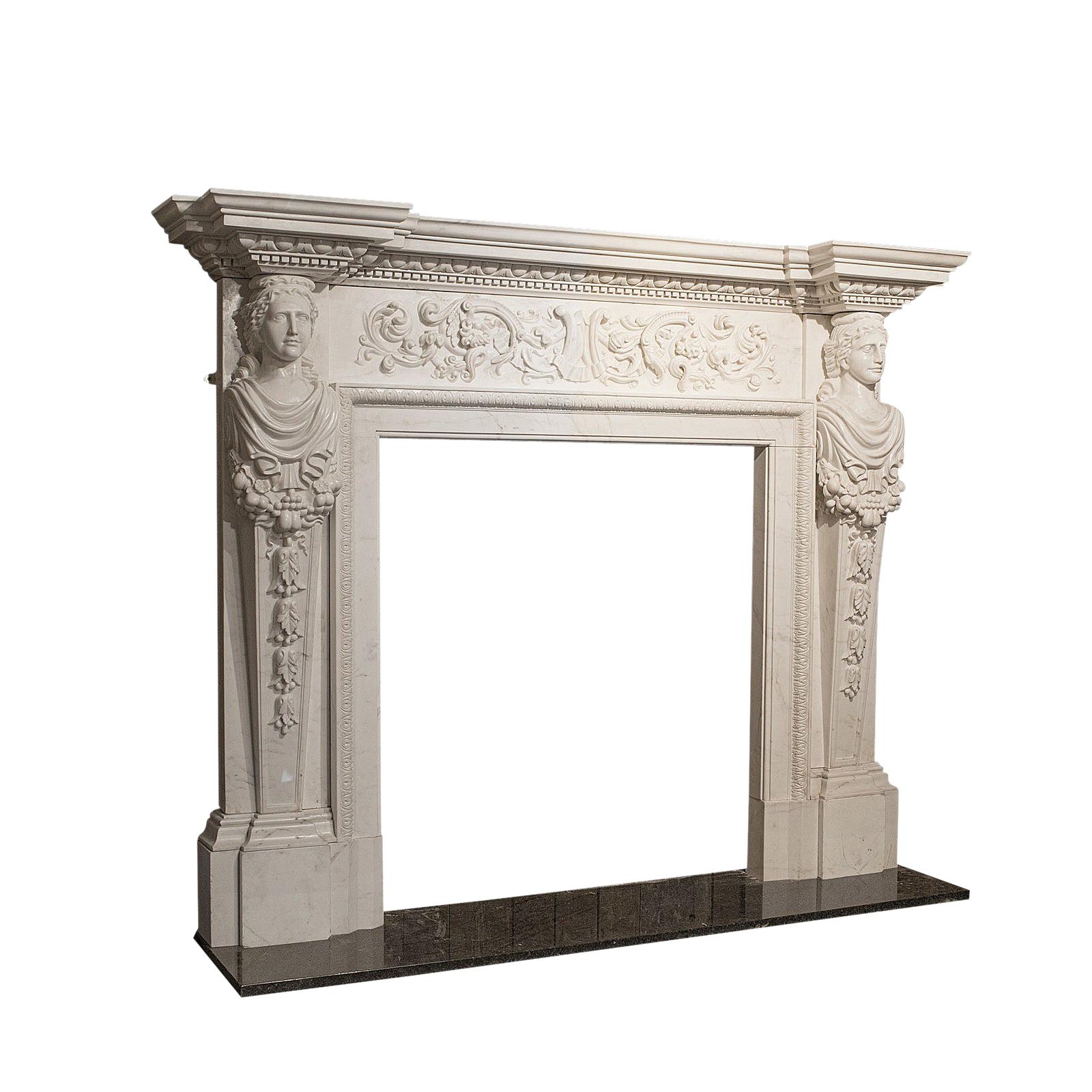 Large Monumental Fireplace, English, Marble, Fire Surround, Neoclassical Taste For Sale