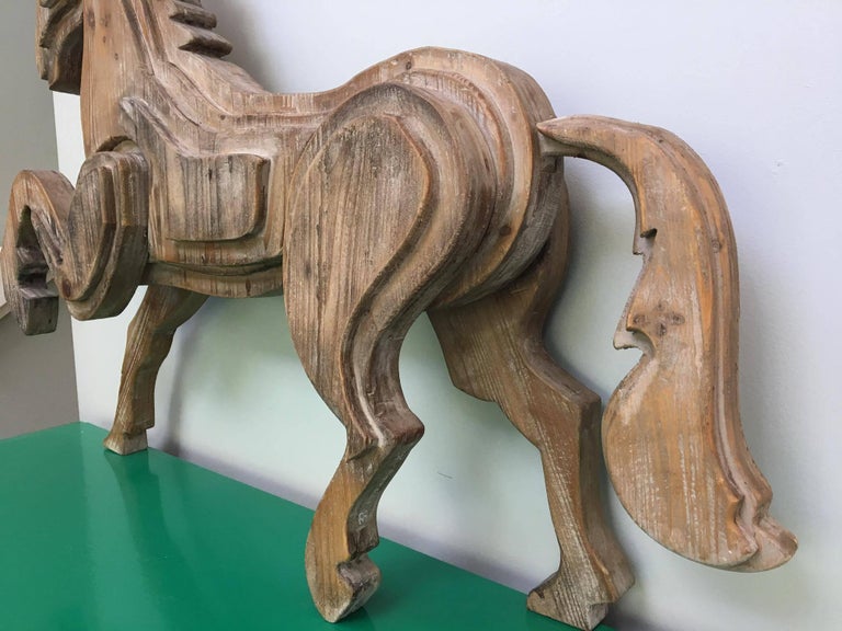 Large Monumental Modernist Sculptural Wood Horse Statue For Sale at 1stDibs
