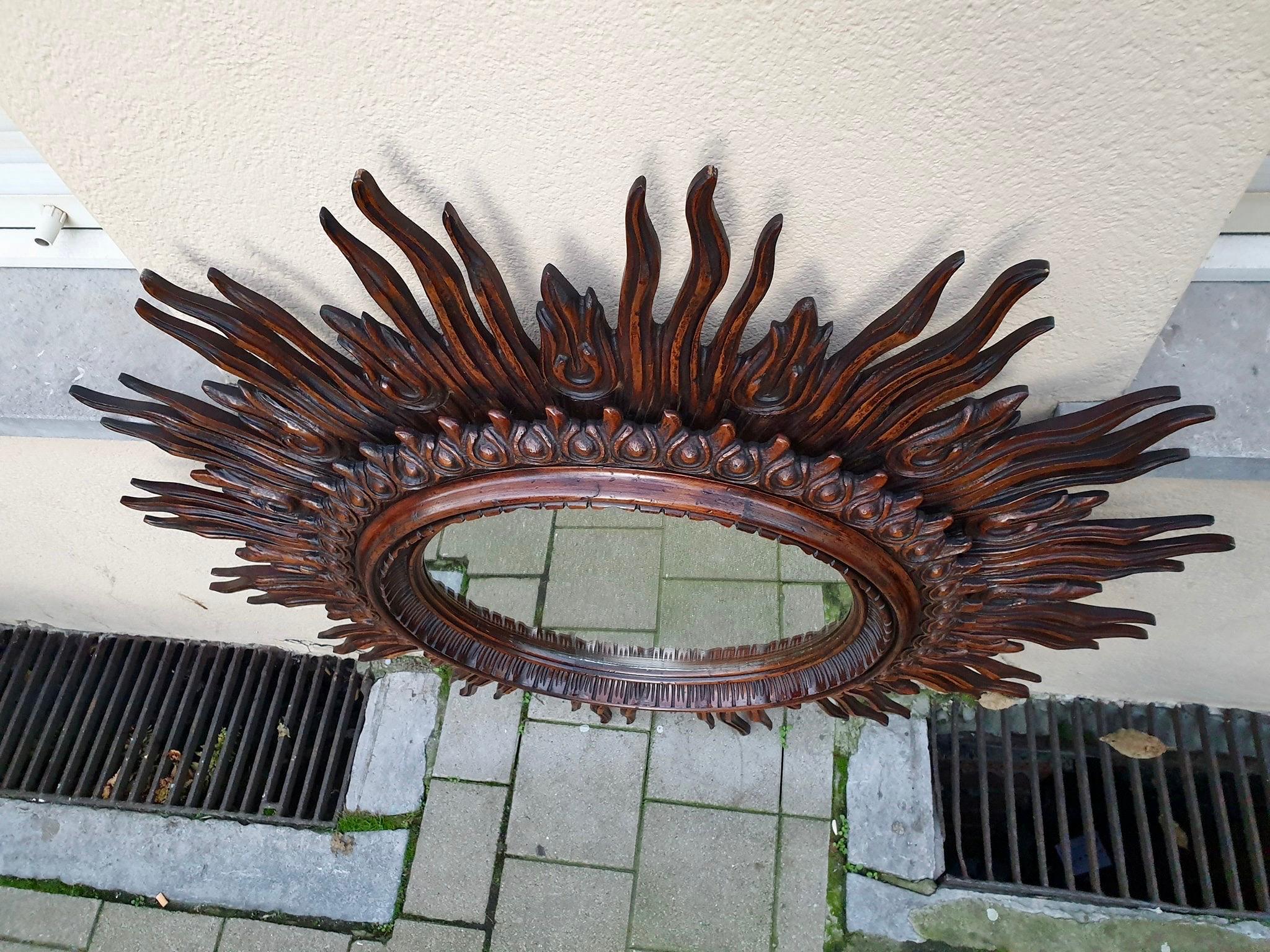 Large Monumental Spanish Wooden Sunburst Mirror by Francisco Hurtado 3