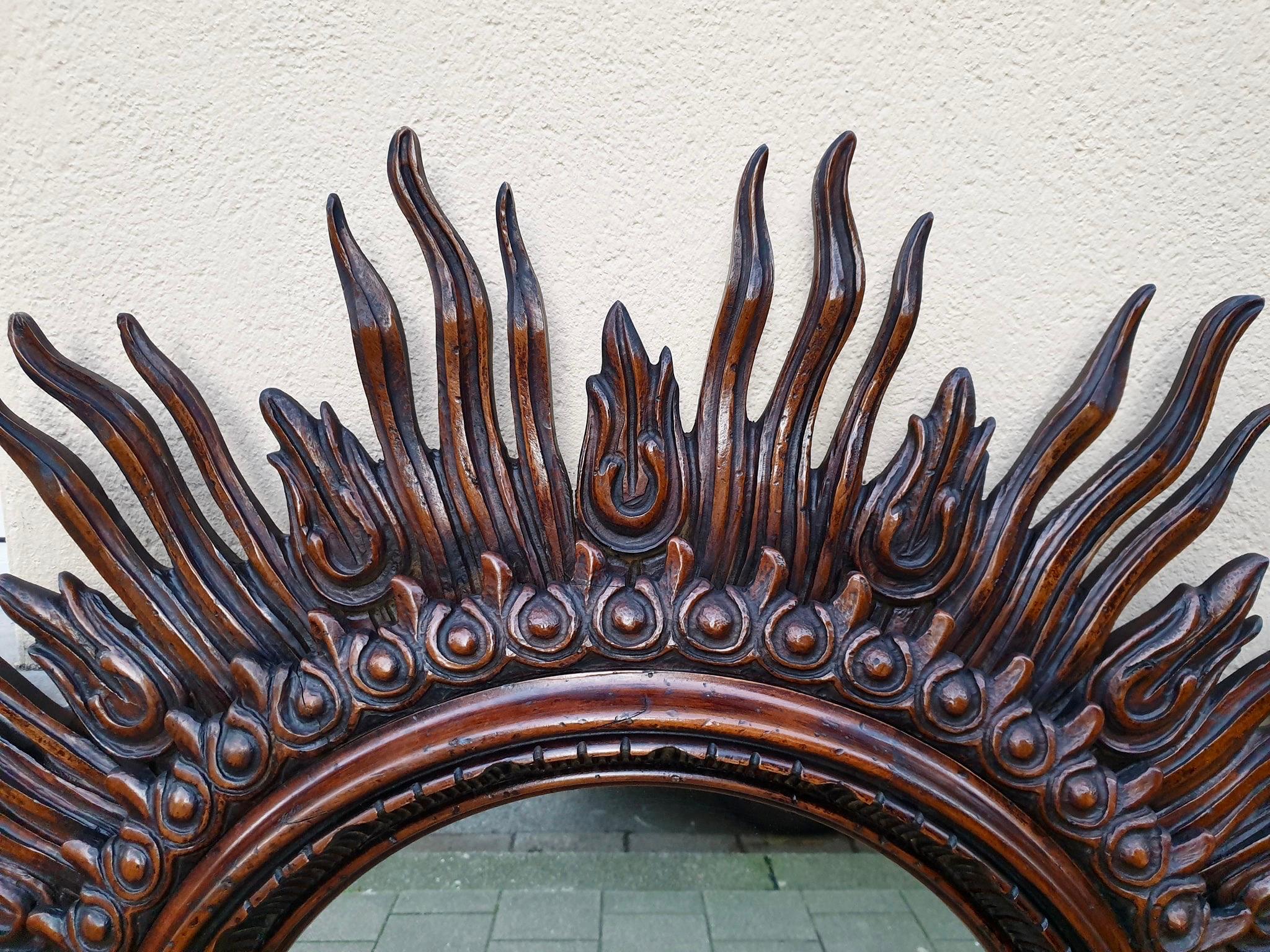 Large Monumental Spanish Wooden Sunburst Mirror by Francisco Hurtado 4