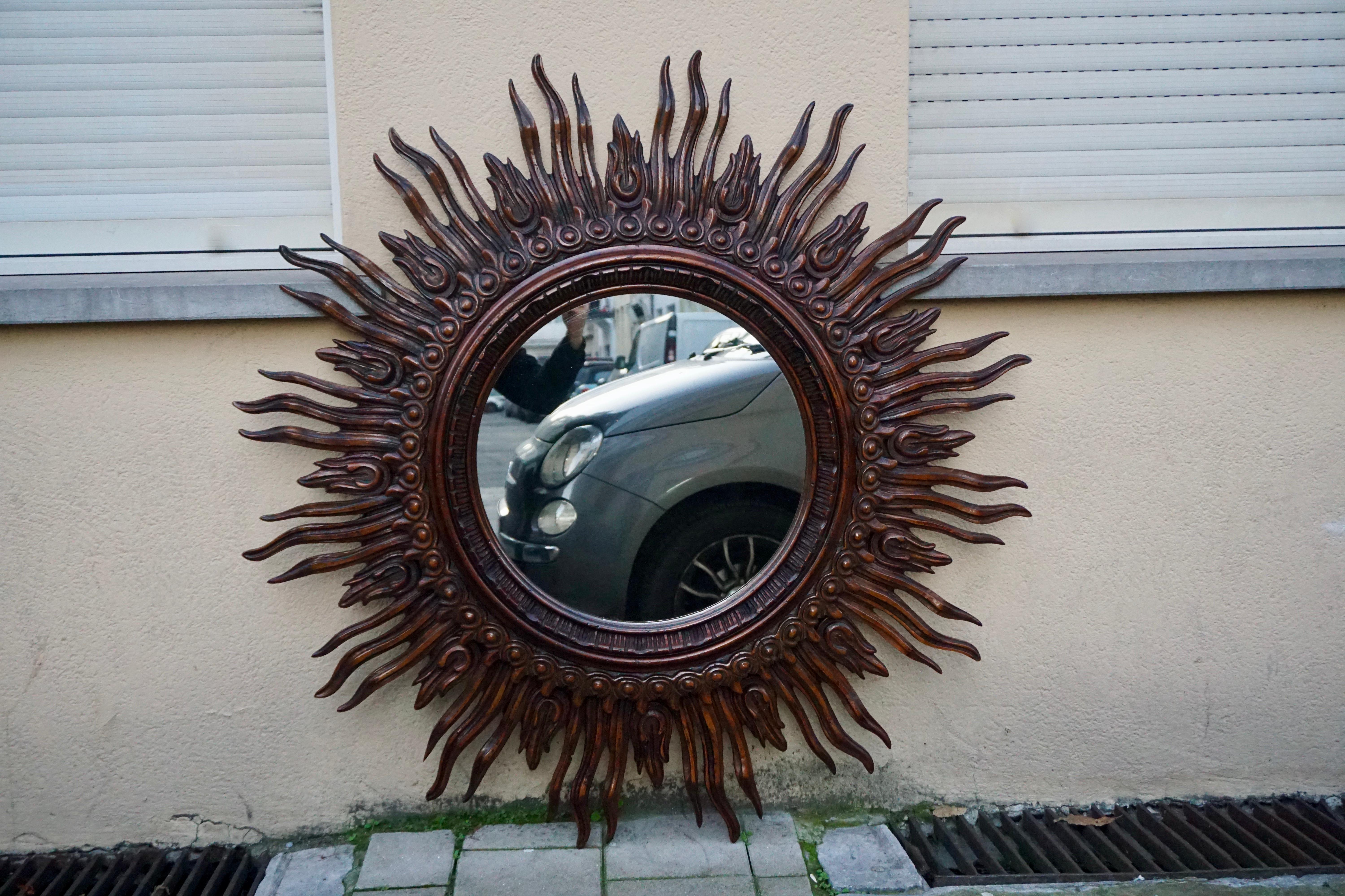 Large Monumental Spanish Wooden Sunburst Mirror by Francisco Hurtado 5