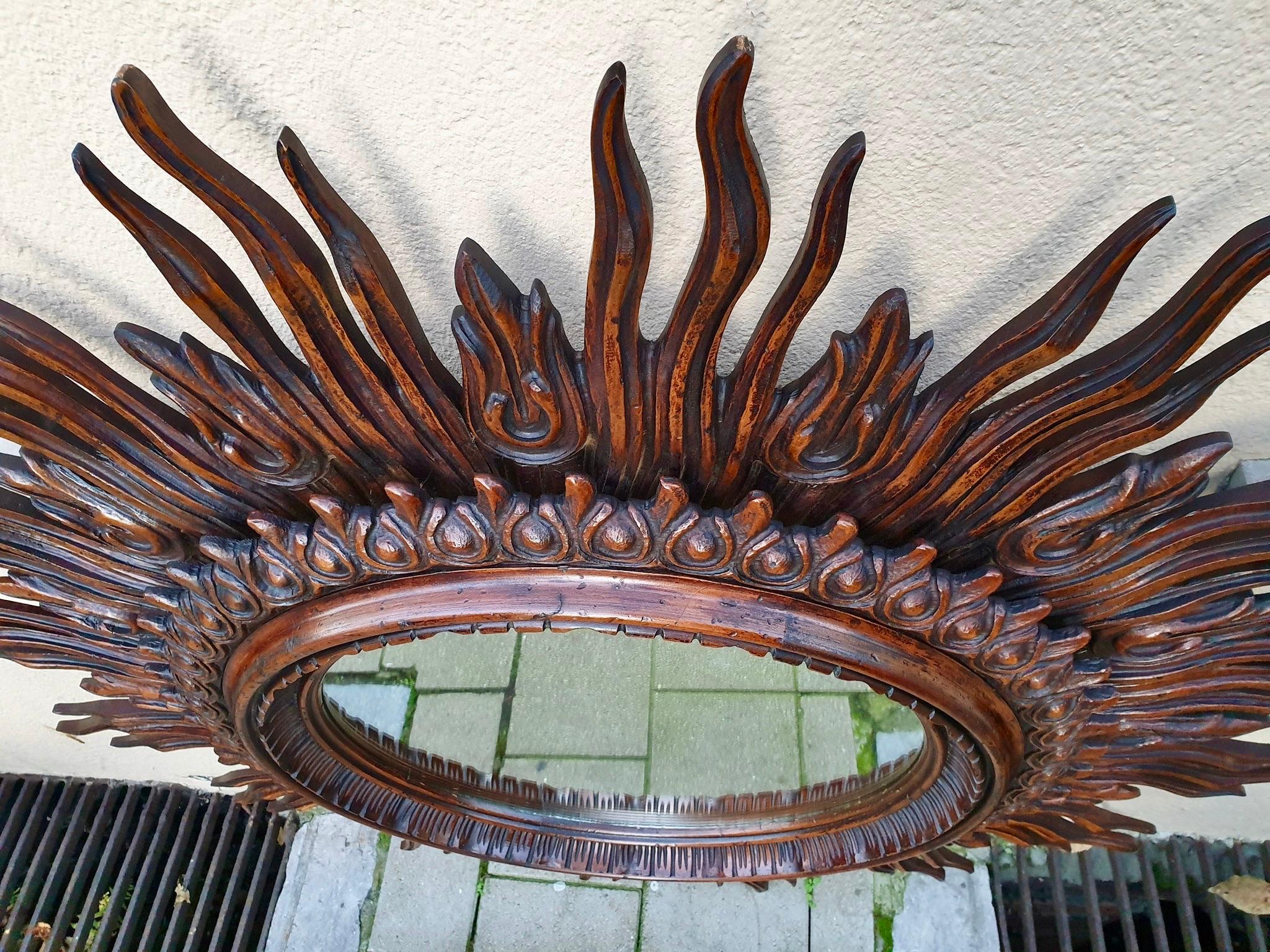 Large Monumental Spanish Wooden Sunburst Mirror by Francisco Hurtado 6