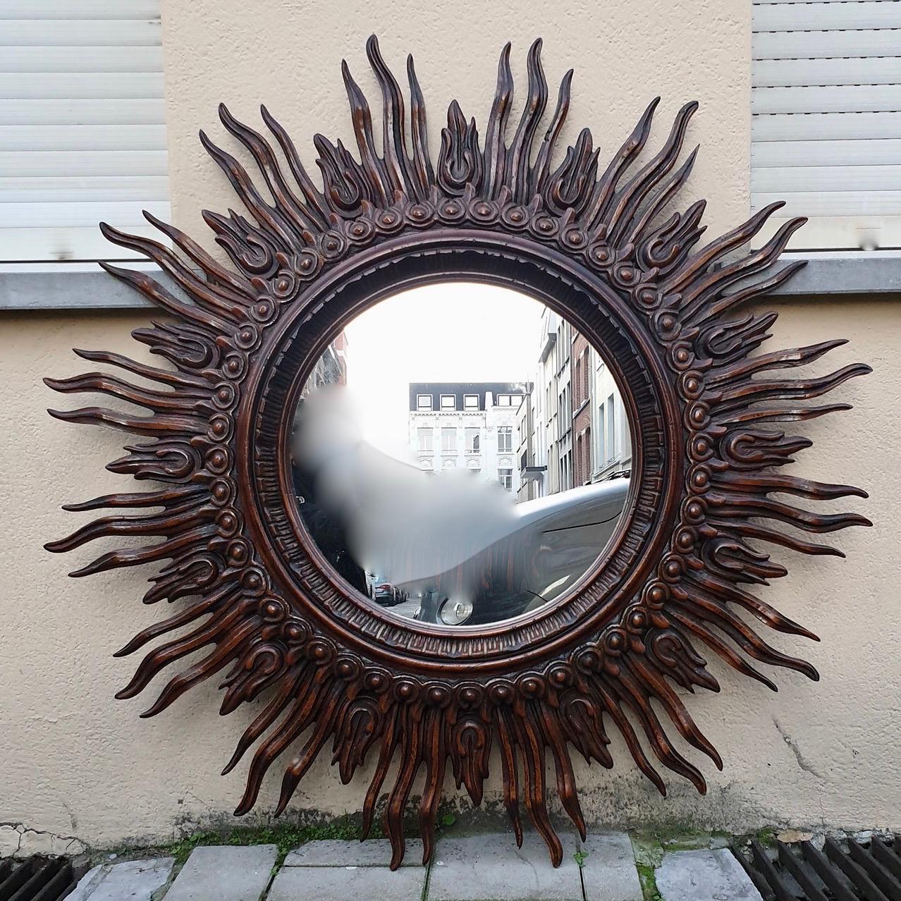 Large Monumental Spanish Wooden Sunburst Mirror by Francisco Hurtado 8