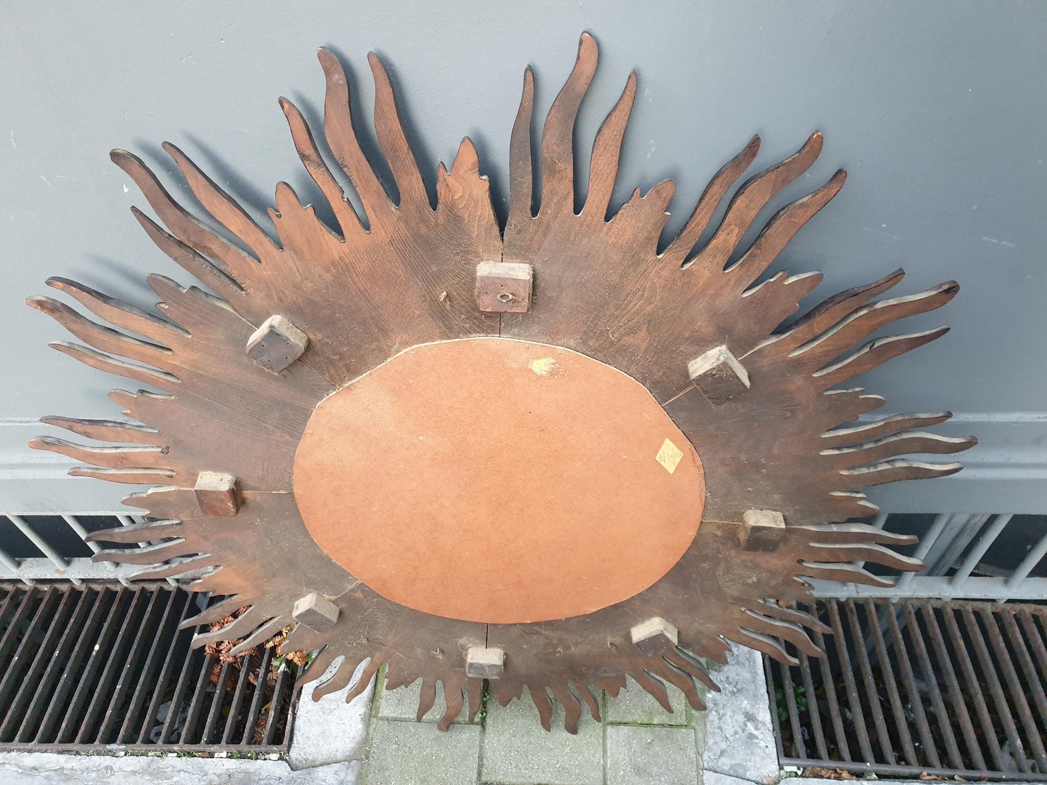 Large Monumental Spanish Wooden Sunburst Mirror by Francisco Hurtado 11