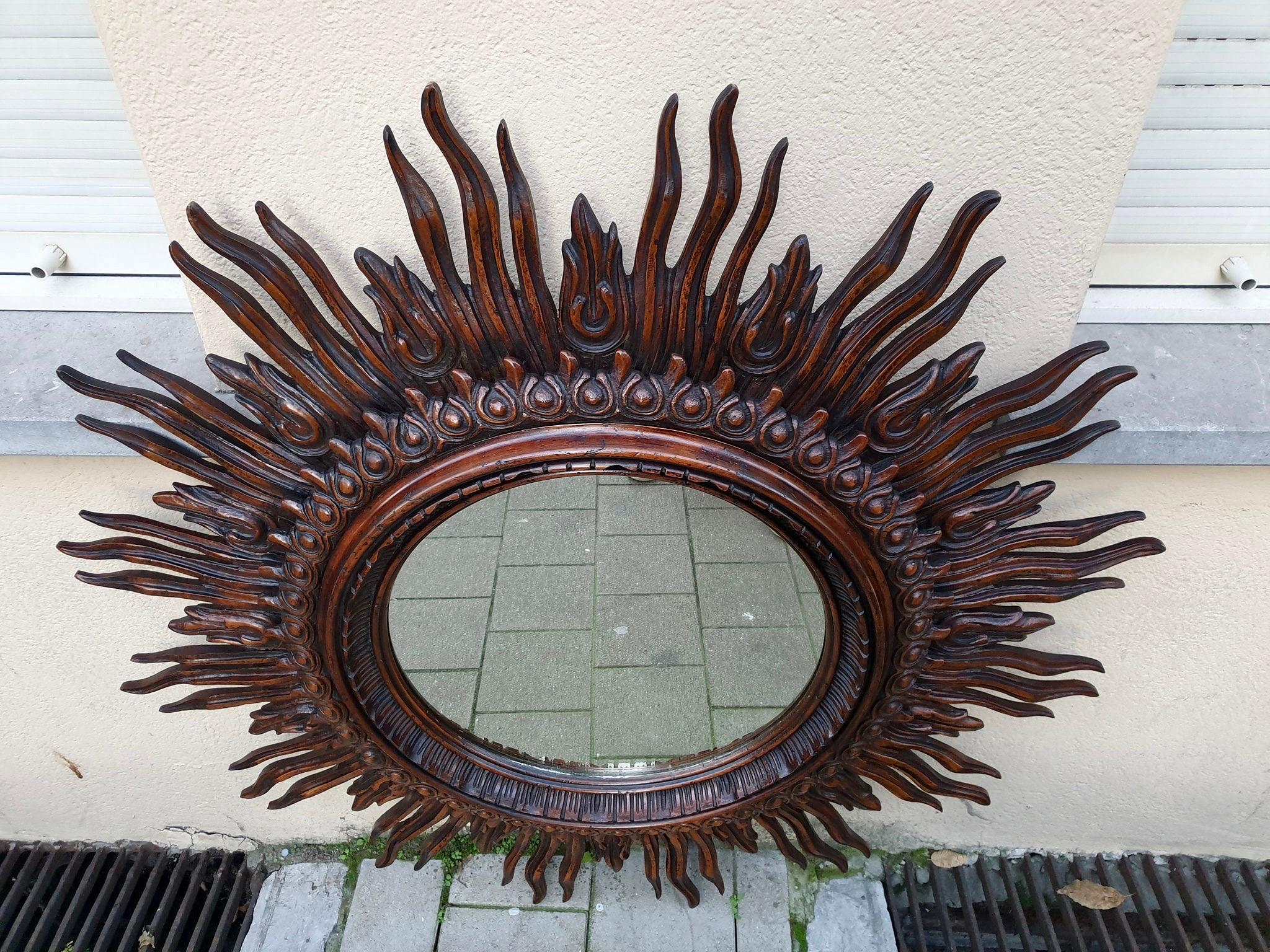20th Century Large Monumental Spanish Wooden Sunburst Mirror by Francisco Hurtado