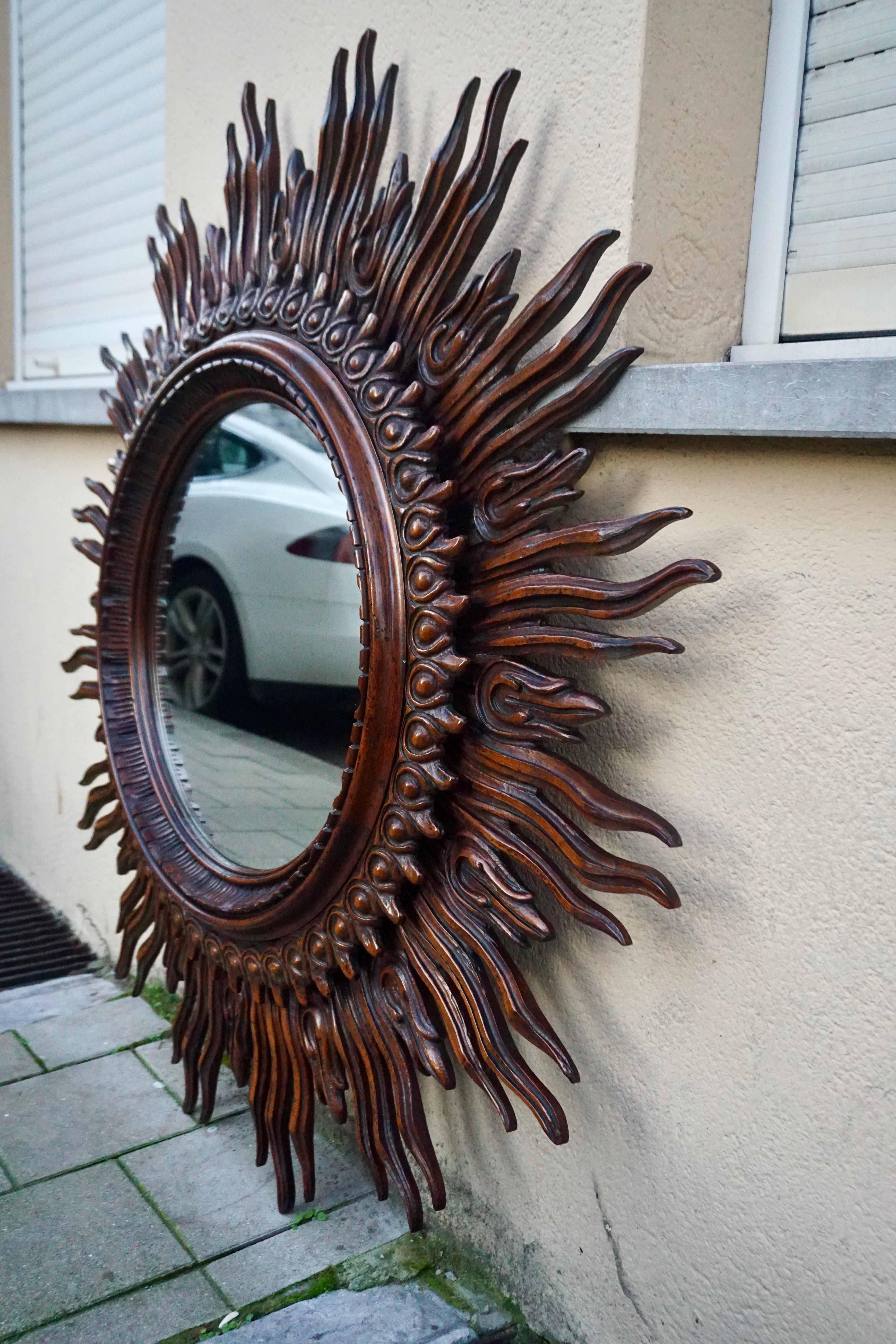 Large Monumental Spanish Wooden Sunburst Mirror by Francisco Hurtado 1