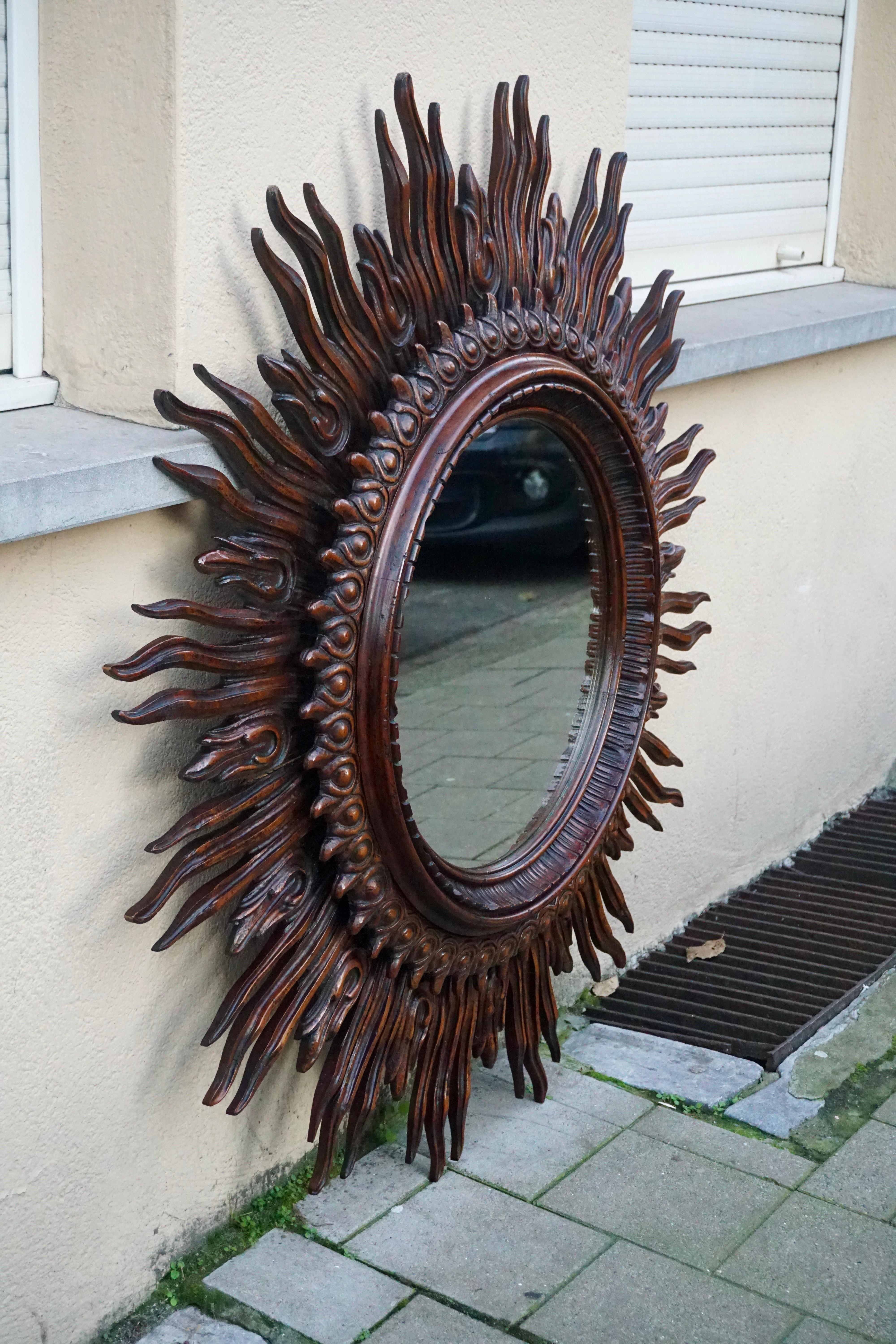 Large Monumental Spanish Wooden Sunburst Mirror by Francisco Hurtado 2