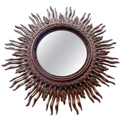 Large Monumental Spanish Wooden Sunburst Mirror by Francisco Hurtado