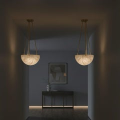 Large 'Moon' Alabaster and Brass Pendant Lamp by Denis de la Mesiere