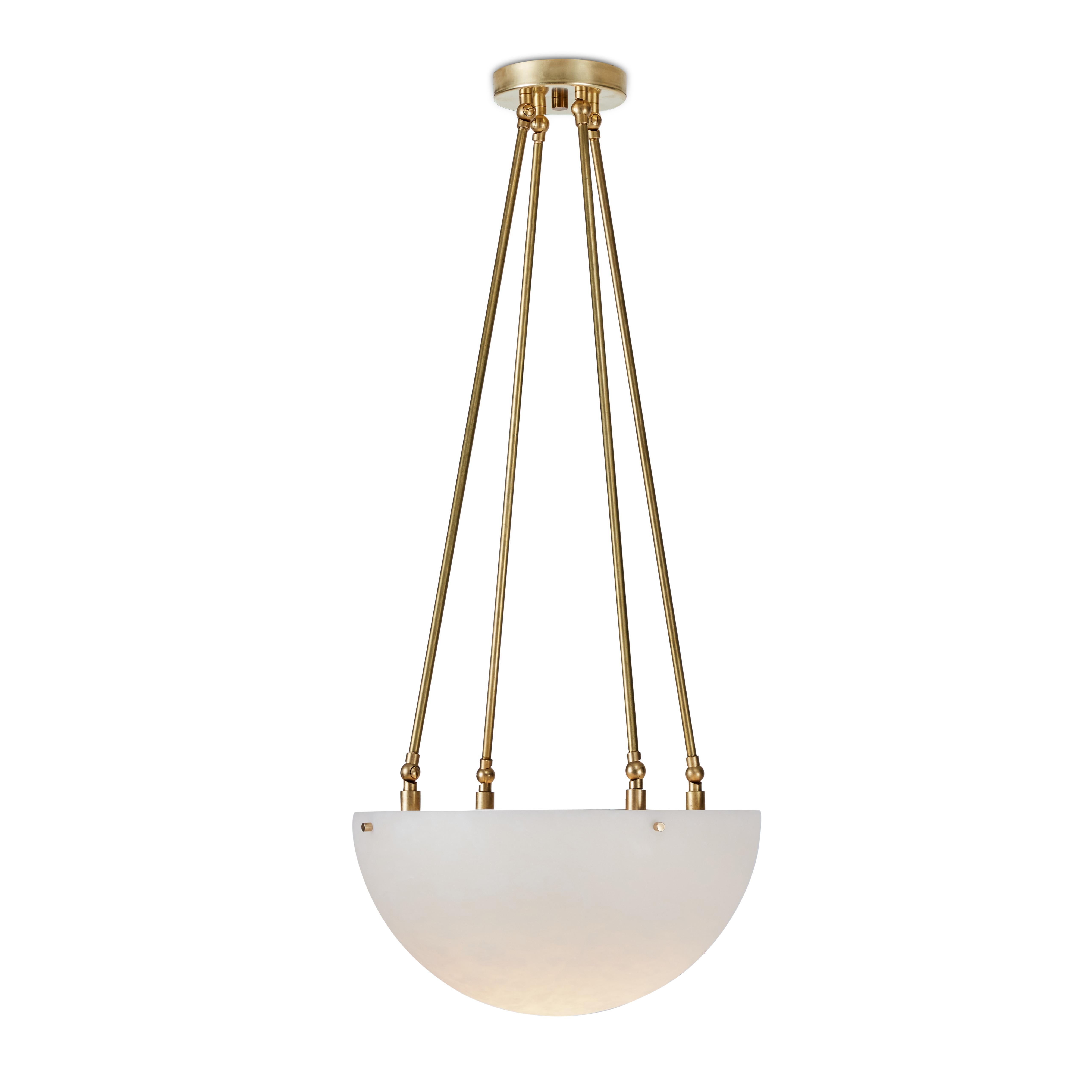 Large 'Moon' Alabaster and brass pendant lamp by Denis de la Mesiere. Handcrafted in Los Angeles in the workshop of noted French designer and antiques dealer Denis de le Mesiere, who meticulously pays homage to the work of Pierre Chareau with