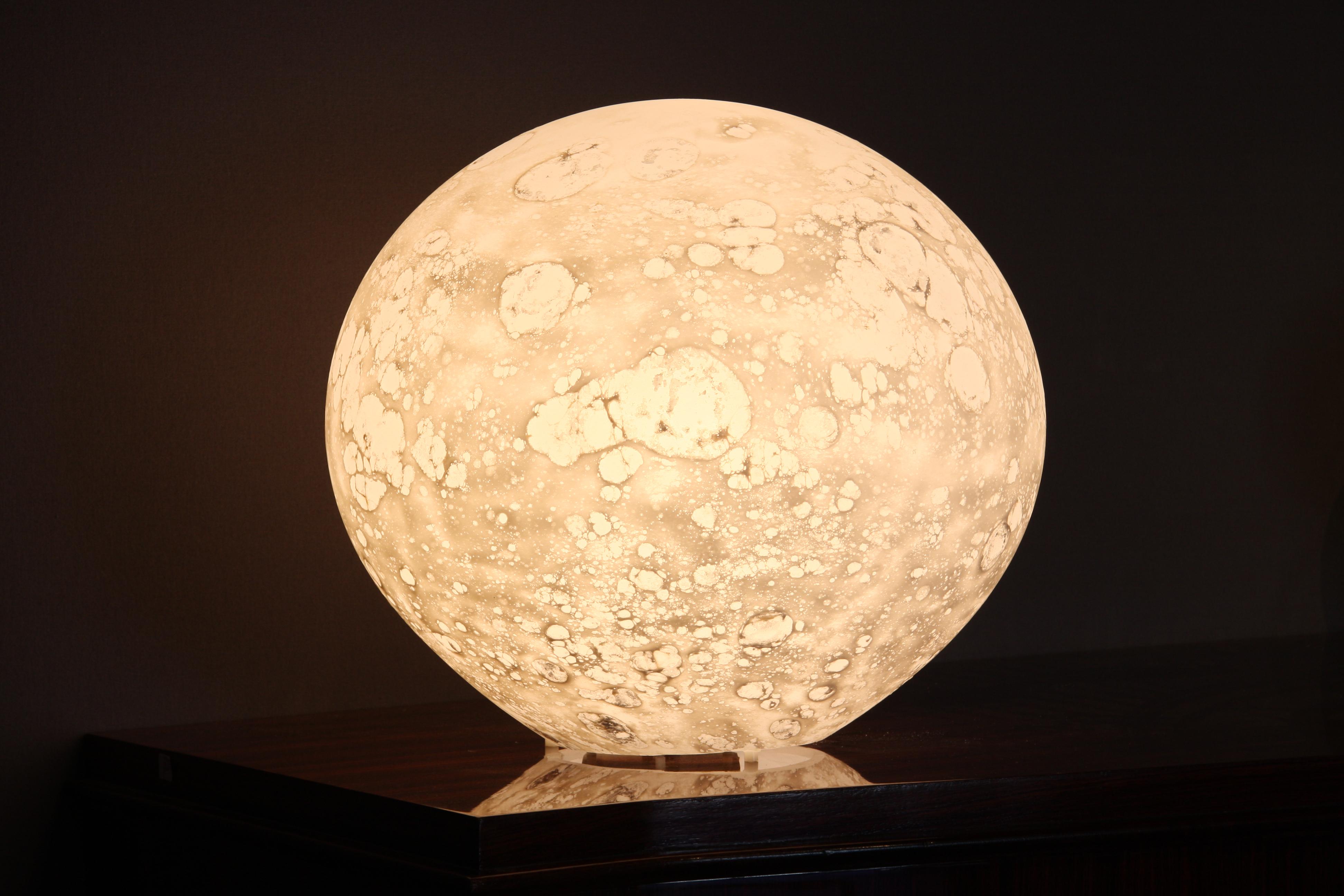 Contemporary Large Moon Blown Glass Table Lamp, Sculpted by Ludovic Clément d’Armont