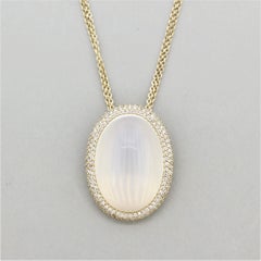 Large Moonstone Diamond Gold Pendant
