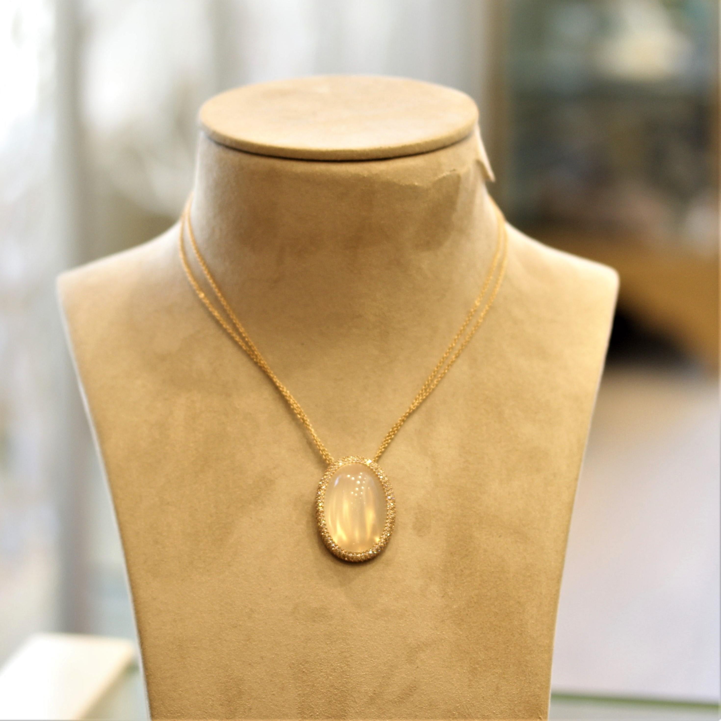 Large Moonstone Diamond Gold Pendant In New Condition For Sale In Beverly Hills, CA