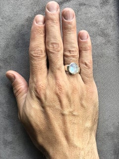 Large Moonstone Silver Ring Oval Cabochon White Blue Gemstone Vintage ring