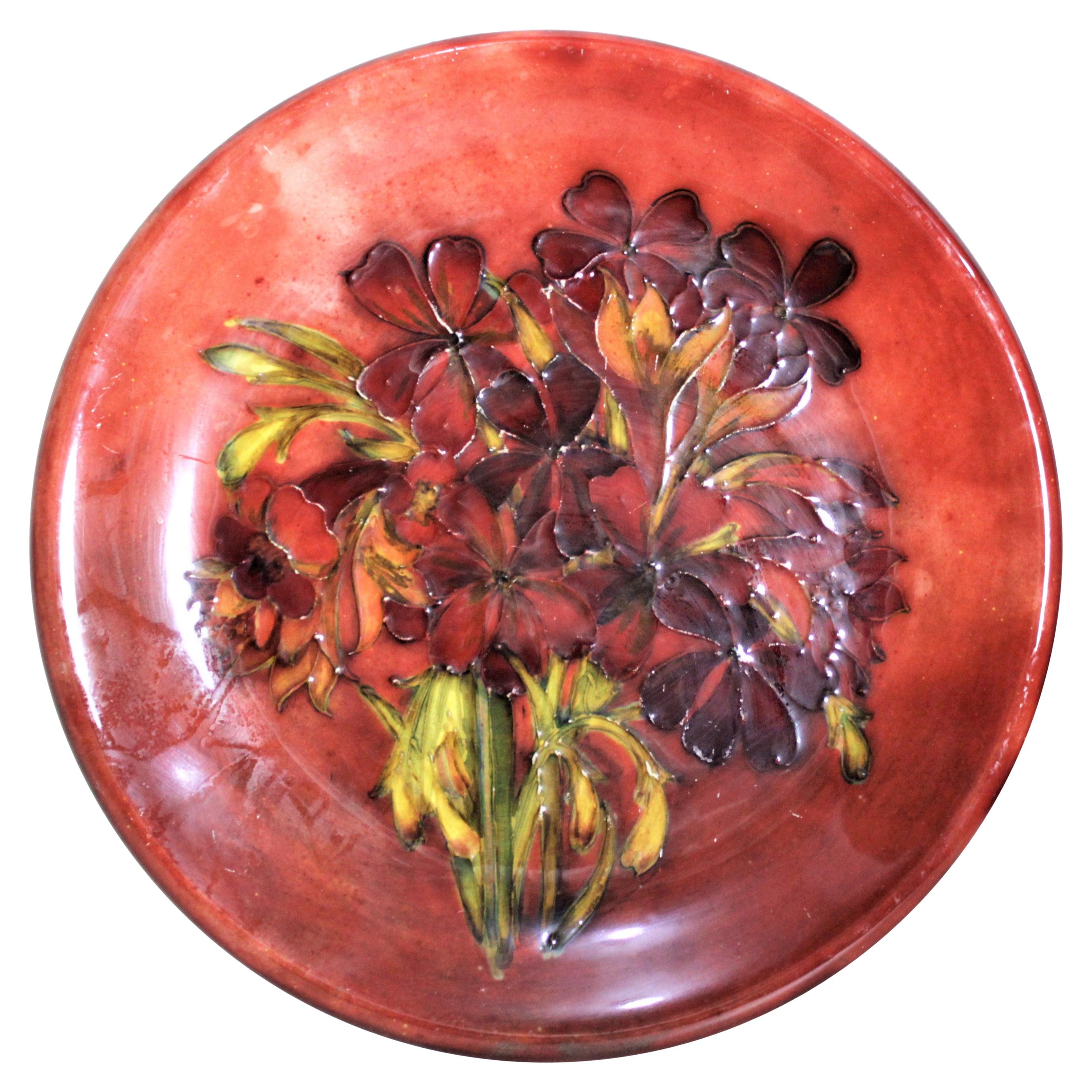 Large Moorcroft Flambe 'Spring Flowers' Art Pottery Plate or Charger For Sale
