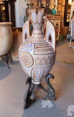 Large Moorish Amphora - Pointed Arches with Calligraphic Motifs & Bronce Foot