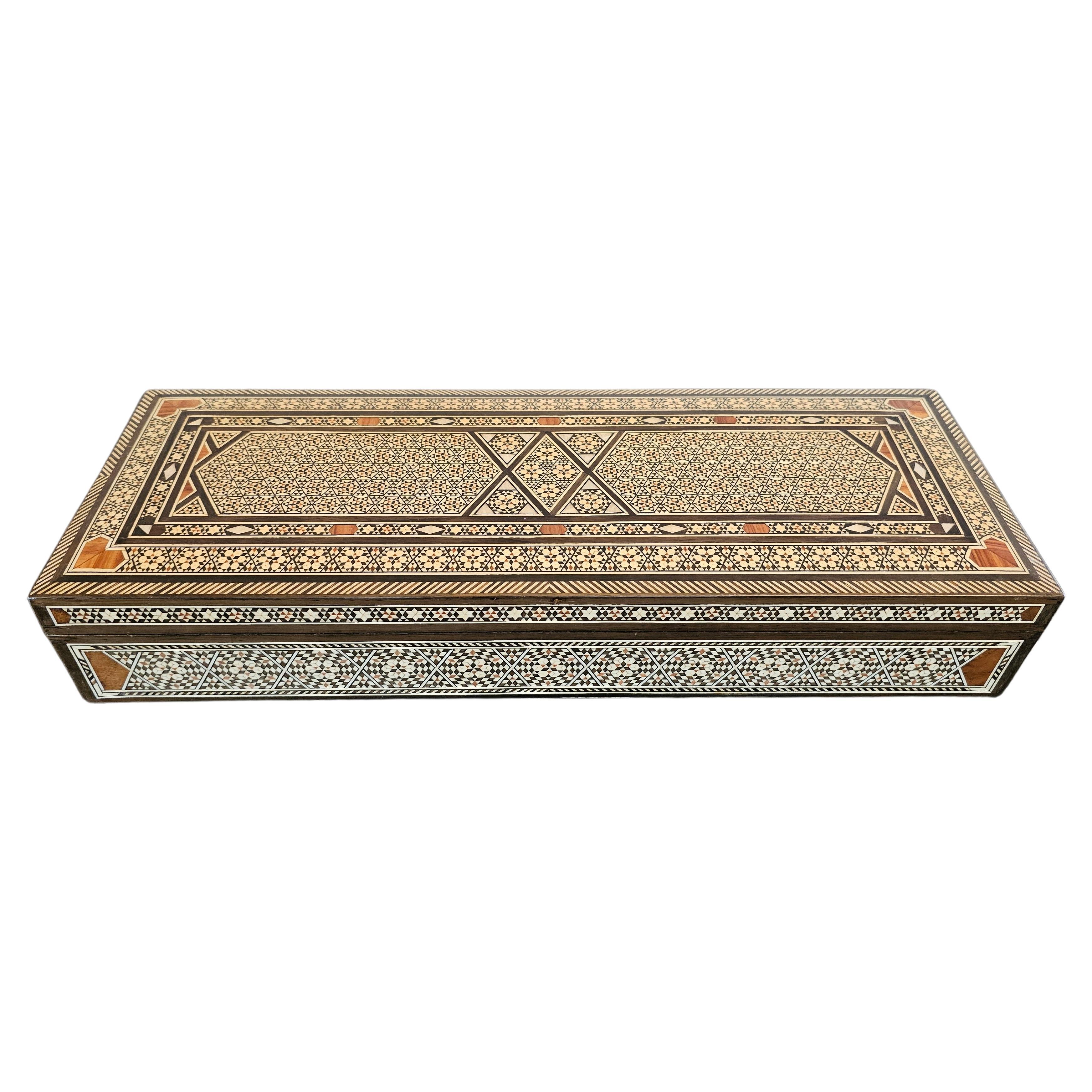 Large Moorish Arabesque Inlaid Table Box  For Sale
