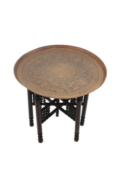 Large Moorish Arabic Brass Folding Tray Table, Spain 1940s