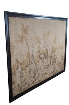 Large Moorish Moroccan Figural Camel Landscape Textile Tapestry 75"
