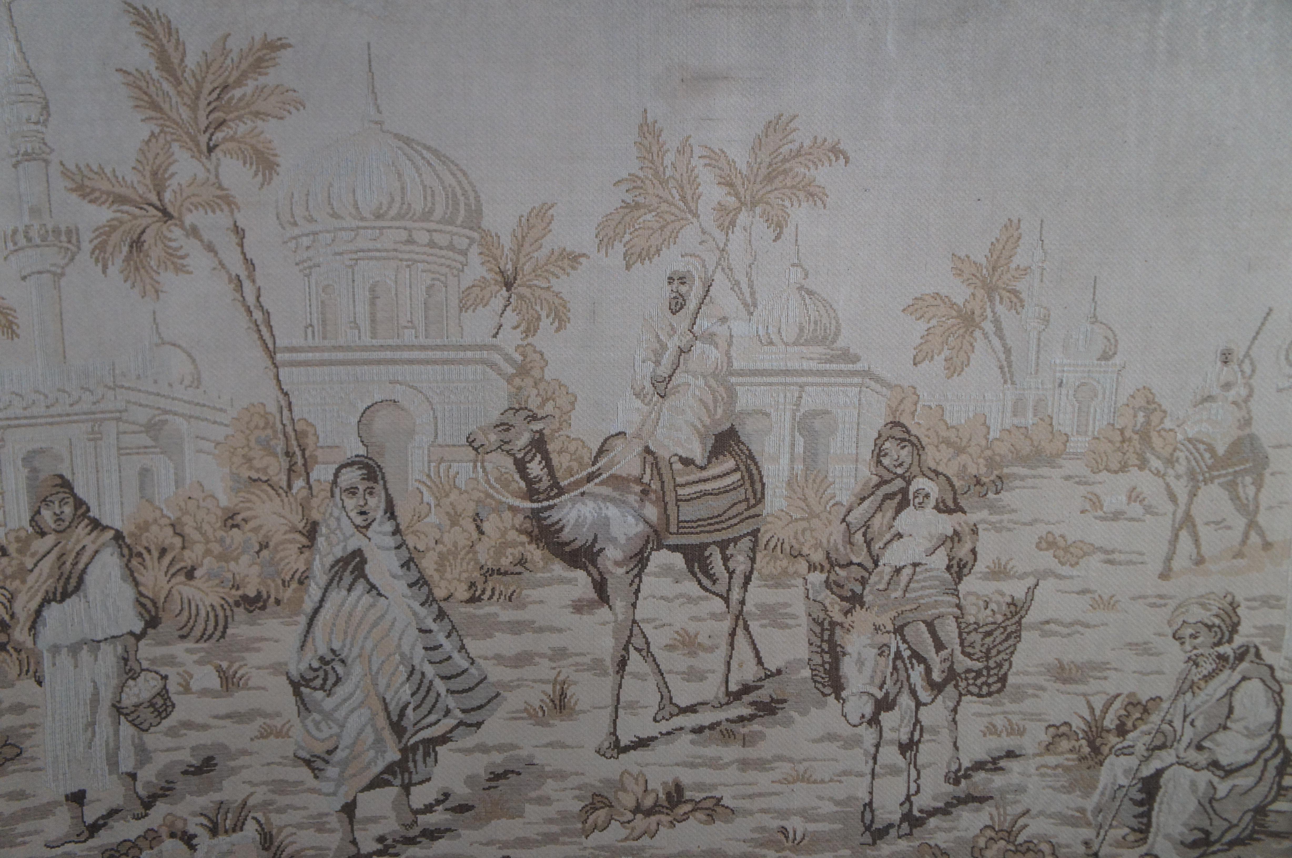 Grande arazzo tessile moresco marocchino con cammello figurato e paesaggio 75