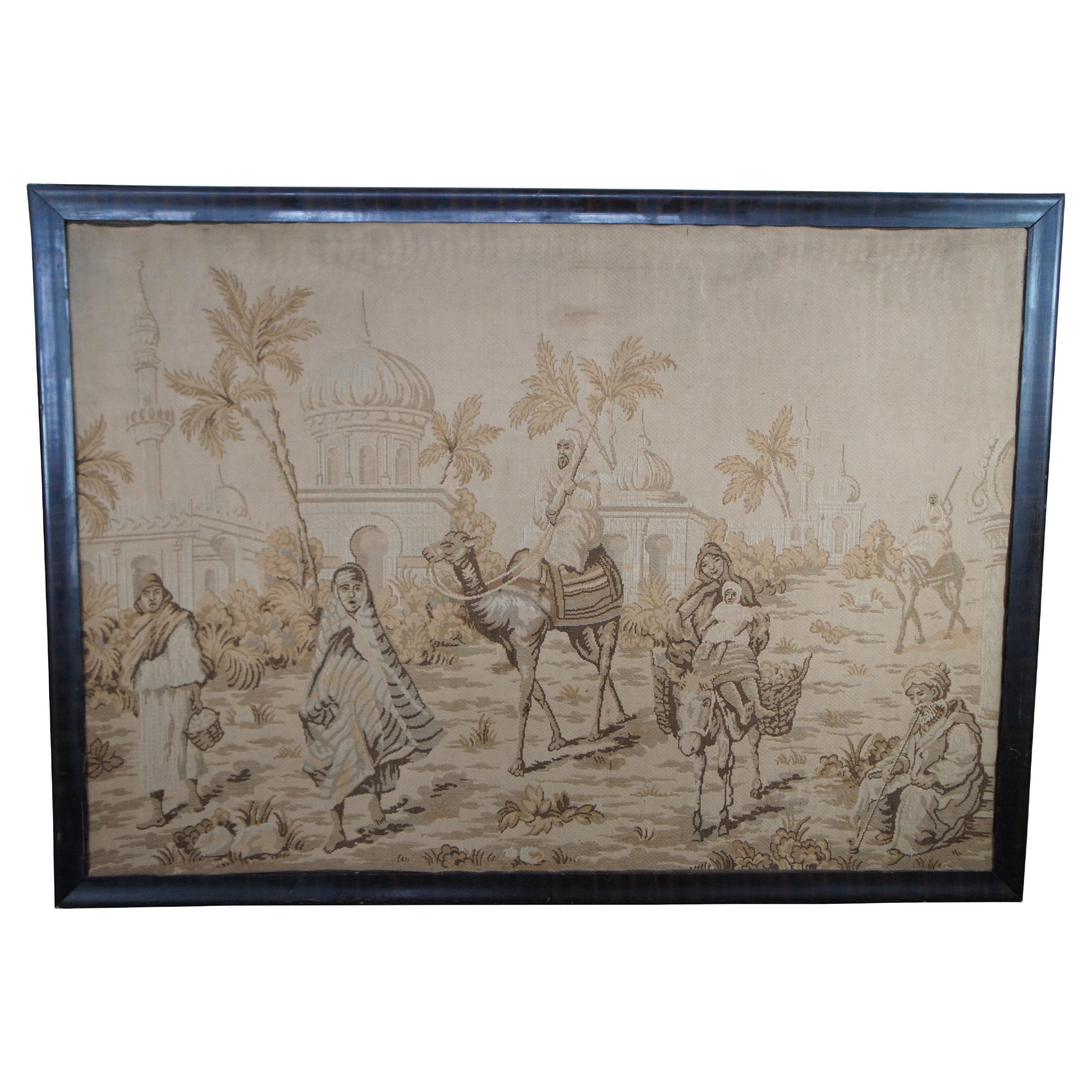 Grande arazzo tessile moresco marocchino con cammello figurato e paesaggio 75" in vendita