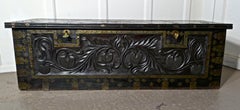 Large Moorish North African Carved and Brass Decorated Coffer