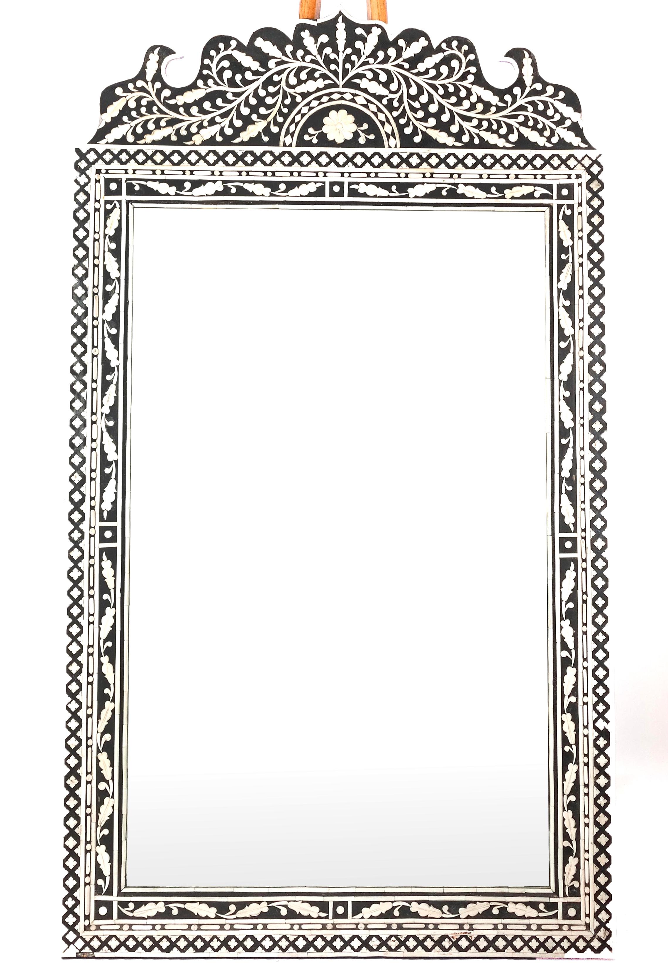 Anglo-Indian Large Moorish Style Bone Inlaid Wall Mirror