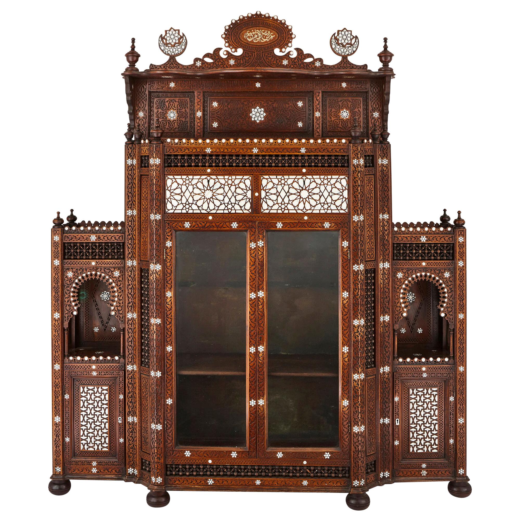Large Moorish Style Mother of Pearl Inlaid Display Cabinet