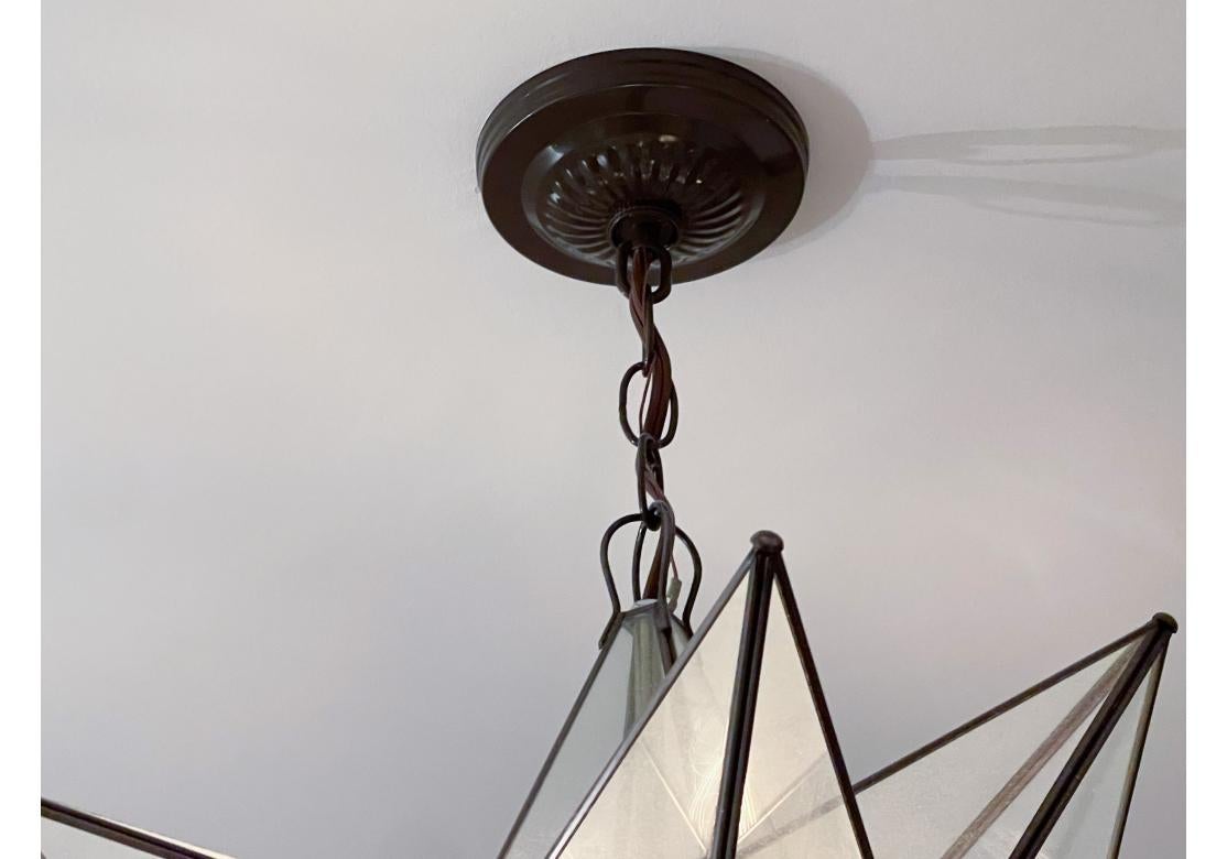 Bohemian Large Moravian Bronze Finished Metal & Glass Dimensional Star Chandelier For Sale