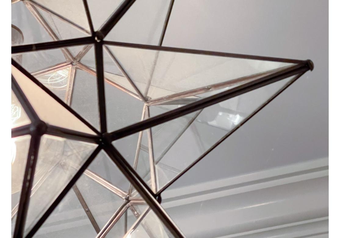 Large Moravian Bronze Finished Metal & Glass Dimensional Star Chandelier For Sale 1