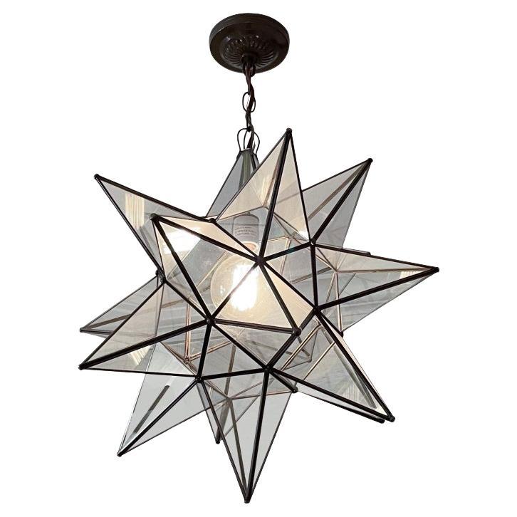 Large Moravian Bronze Finished Metal & Glass Dimensional Star Chandelier For Sale