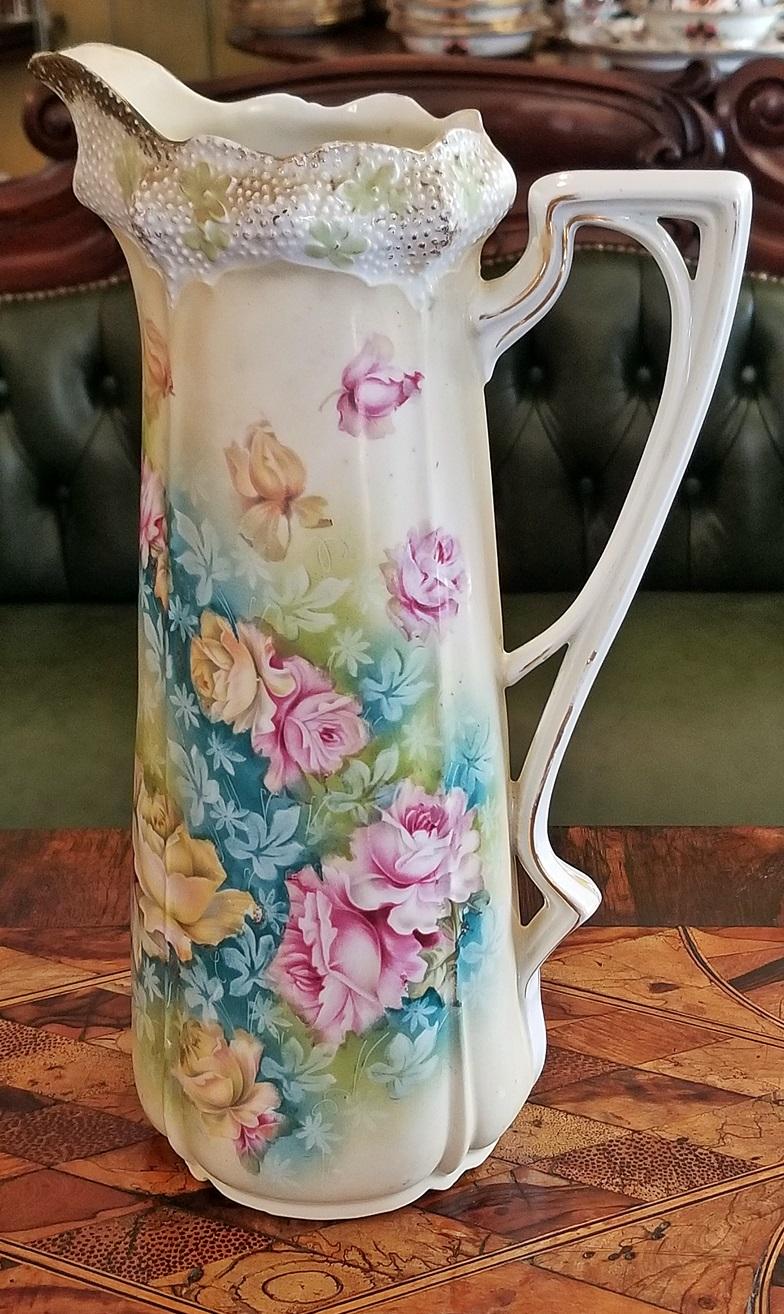 Ceramic Large Moriage Art Nouveau Style Jug or Pitcher