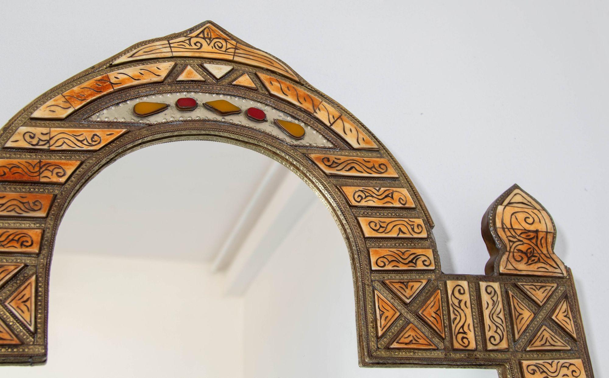 Large Moroccan Arched Mirror Bone Amber Inlaid For Sale 5