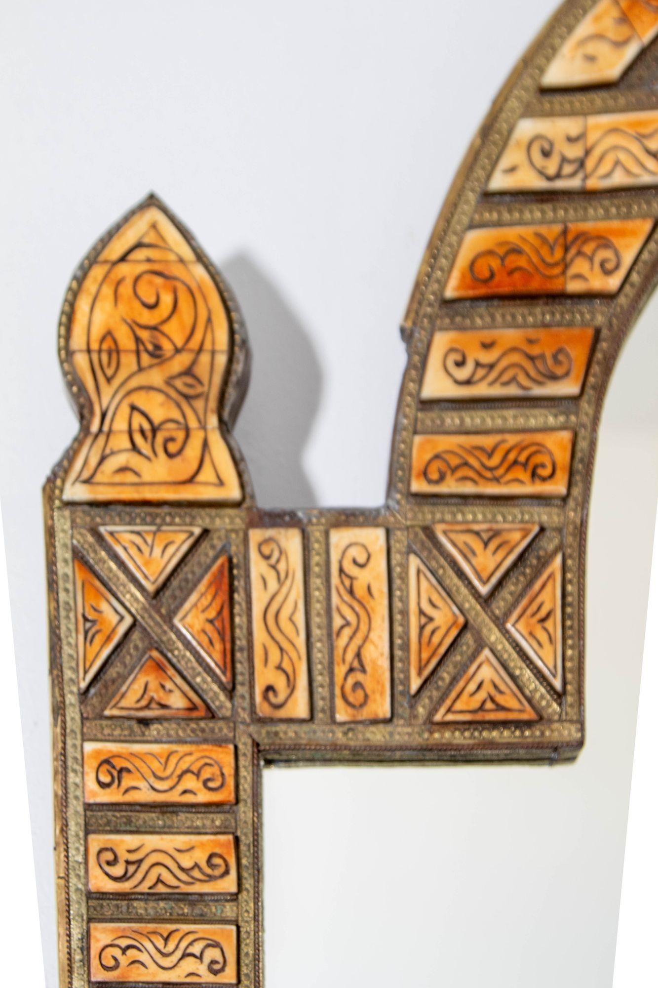 Large Moroccan Arched Mirror Bone Amber Inlaid For Sale 6