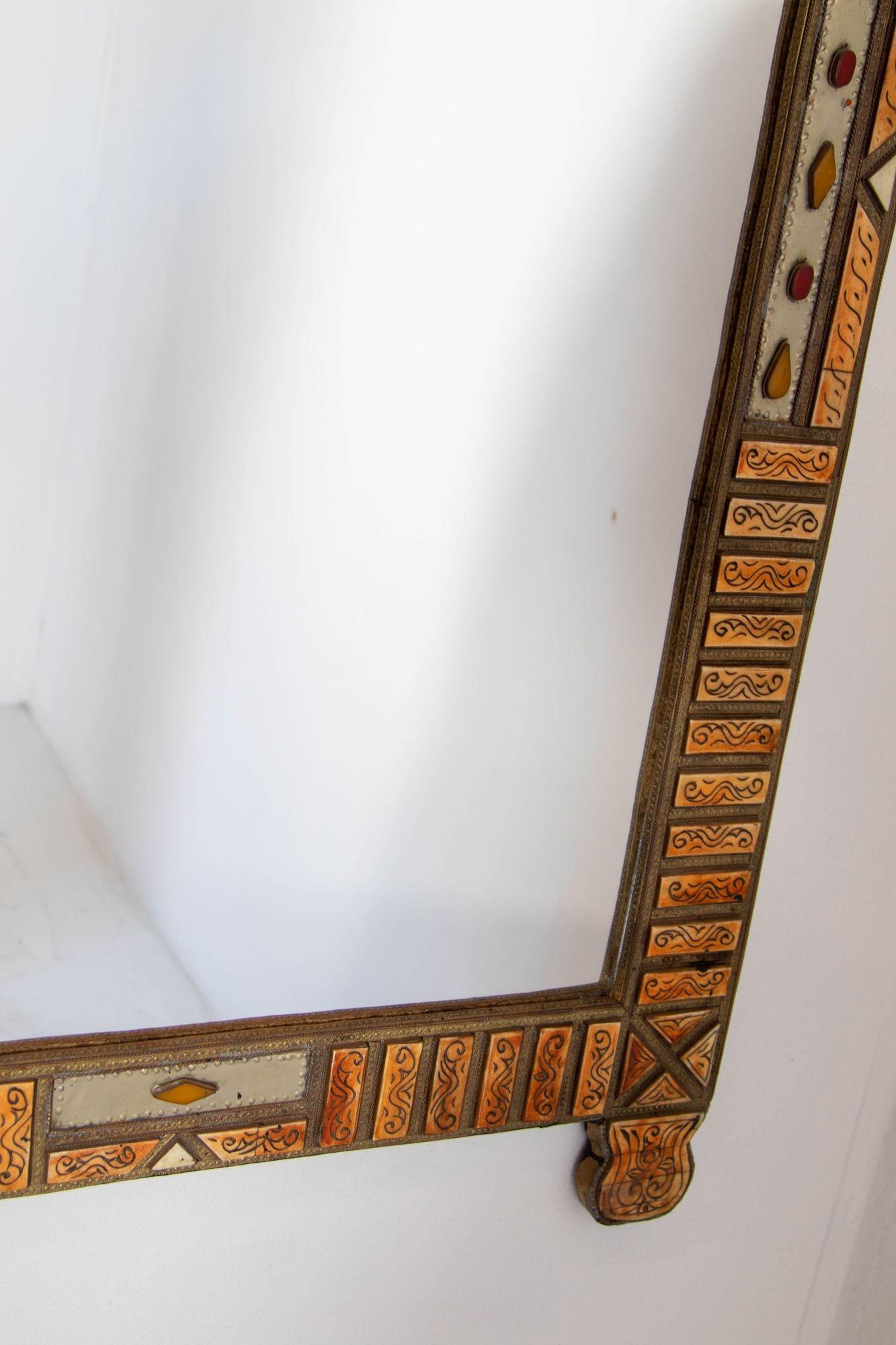 Large Moroccan Arched Mirror Bone Amber Inlaid For Sale 8