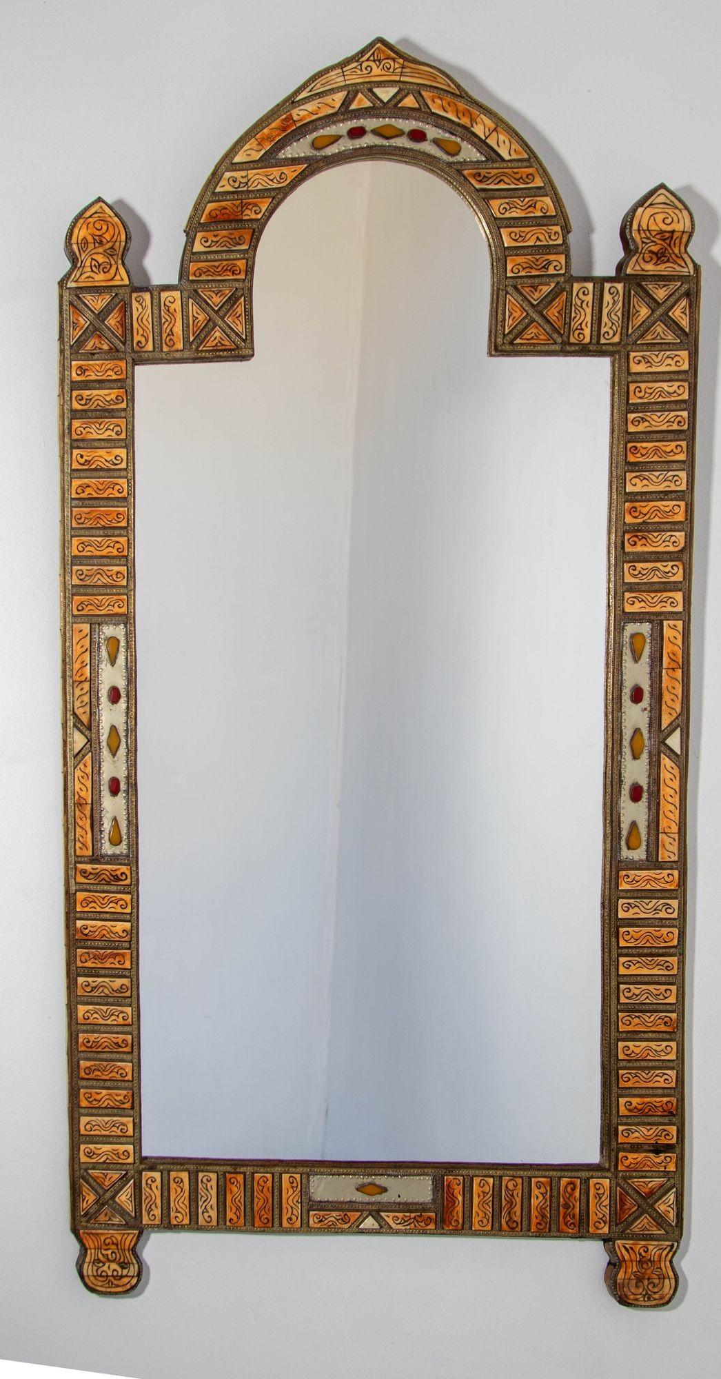 Large Moroccan Arched Mirror Bone Amber Inlaid For Sale 11