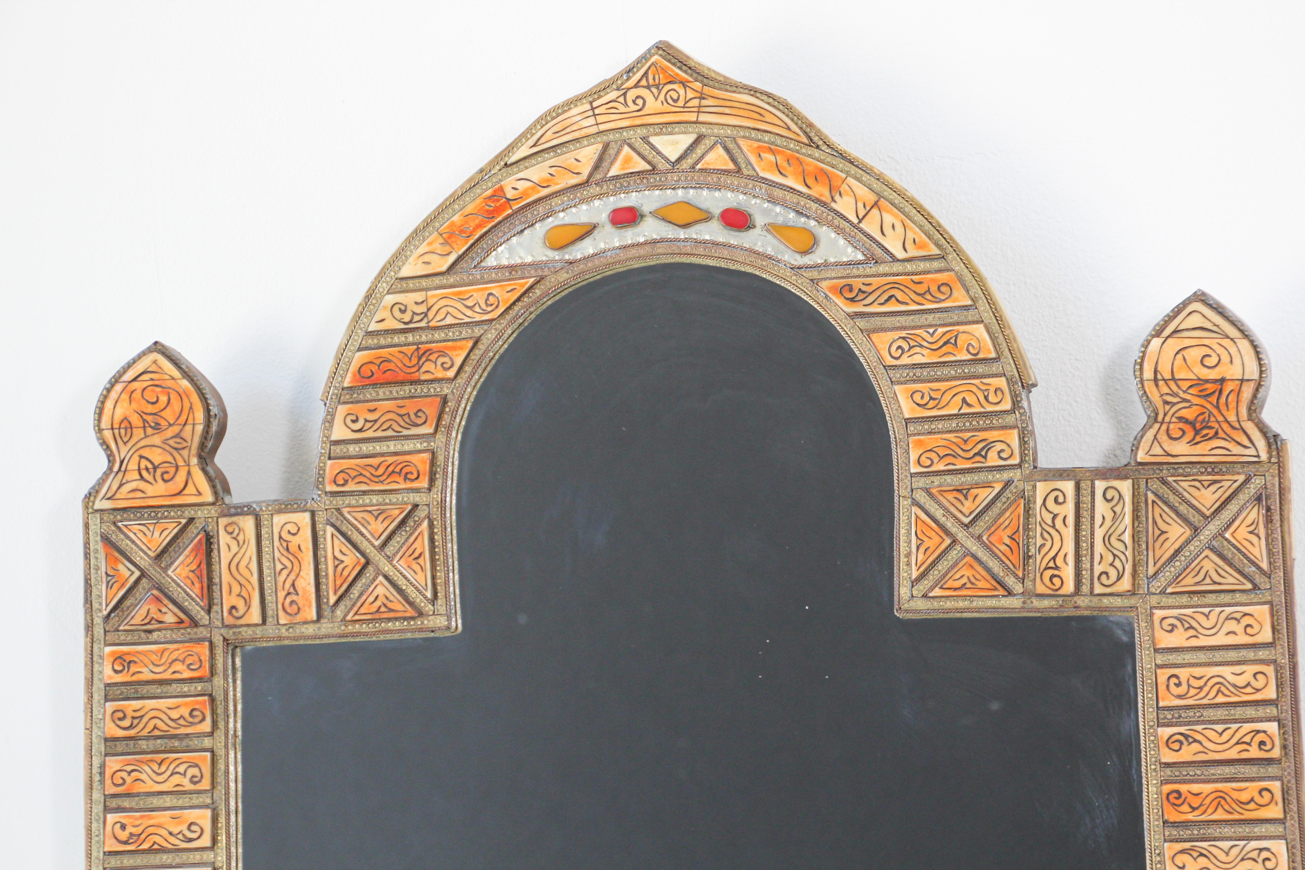 Large Moroccan Arched Moorish Mirror Inlaid For Sale 9