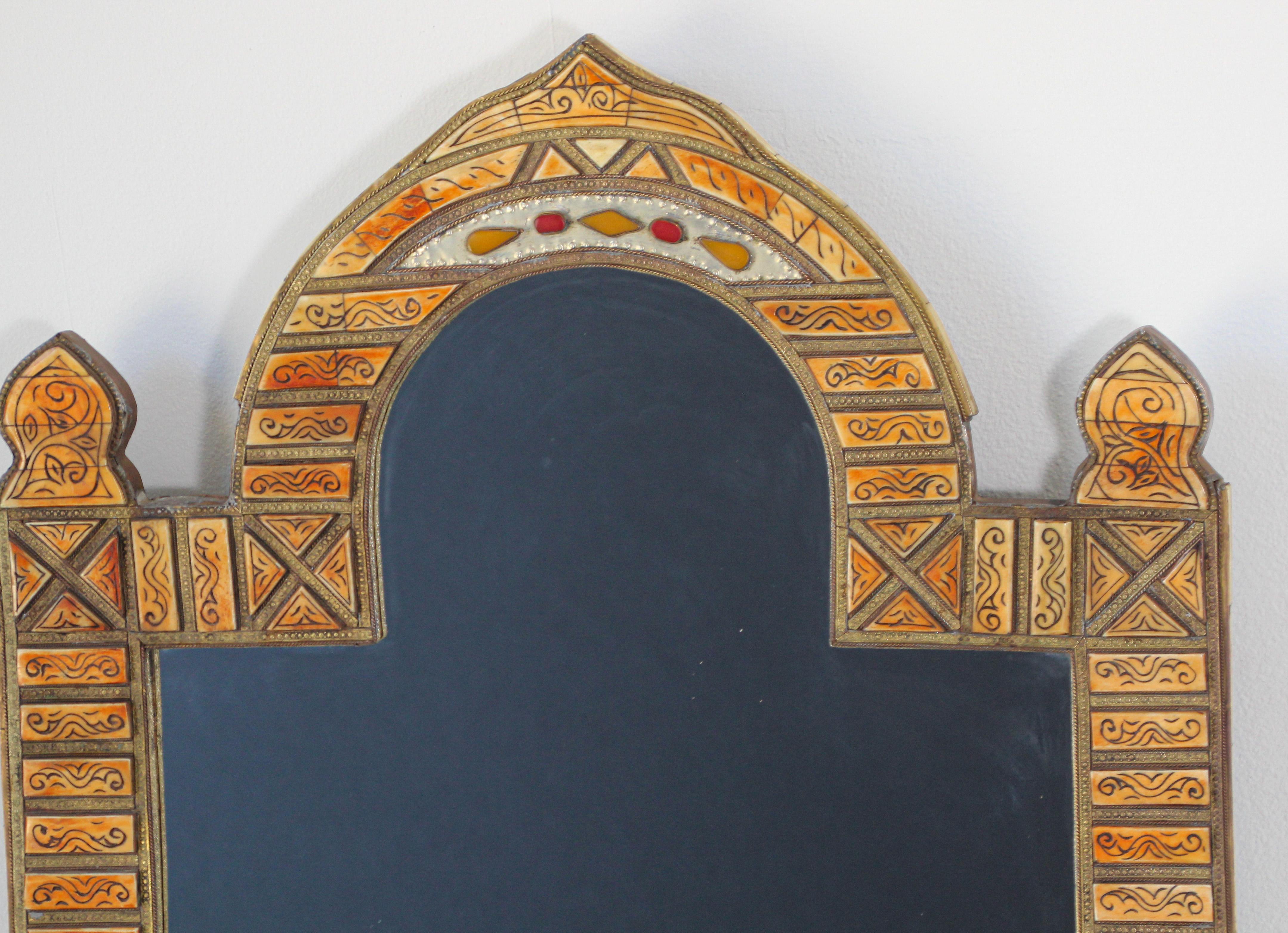 Brass Large Moroccan Arched Moorish Mirror Inlaid For Sale
