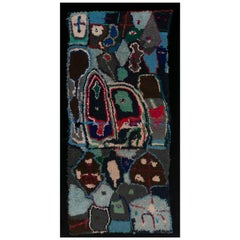 Large Moroccan Berber Handmade Tapestry, Shades of Blue Made of Wool Threads