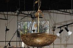 Large Moroccan Brass Dome Pendant Light Fixture with Pierced Geometrical Motifs