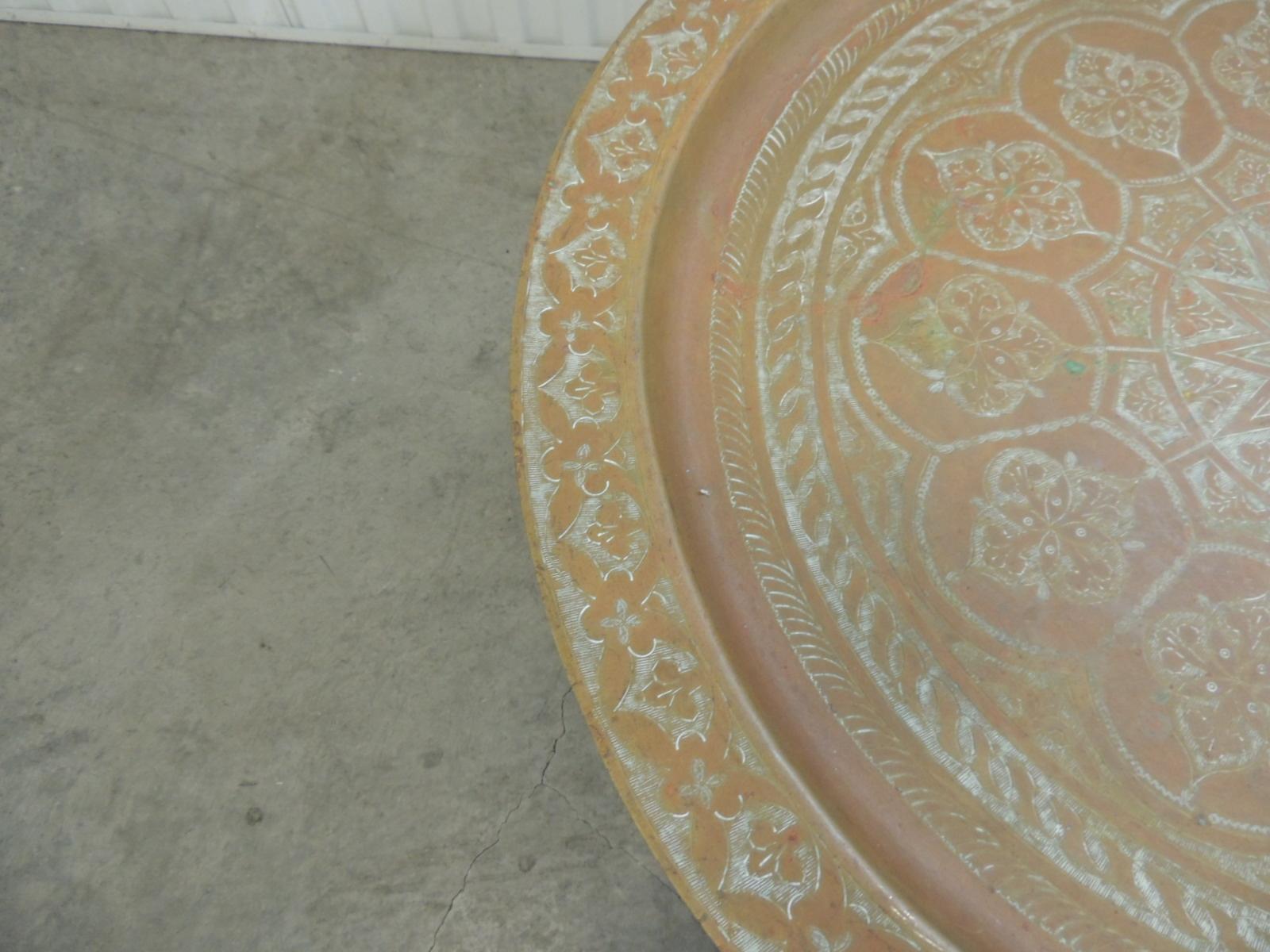 Moorish Large Moroccan Brass Tray Coffee Table with Folding Stand