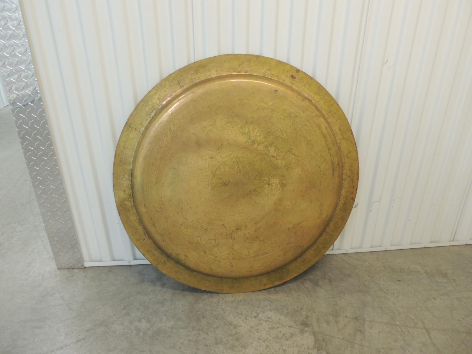 Mid-20th Century Large Moroccan Brass Tray Coffee Table with Folding Stand