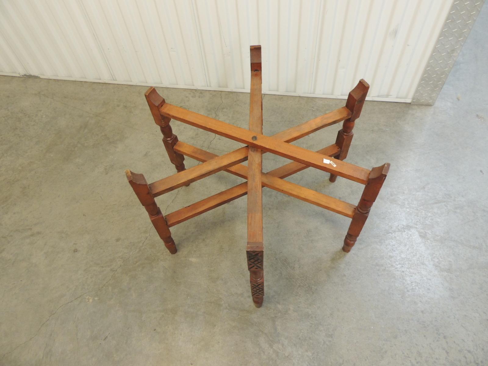 Wood Large Moroccan Brass Tray Coffee Table with Folding Stand